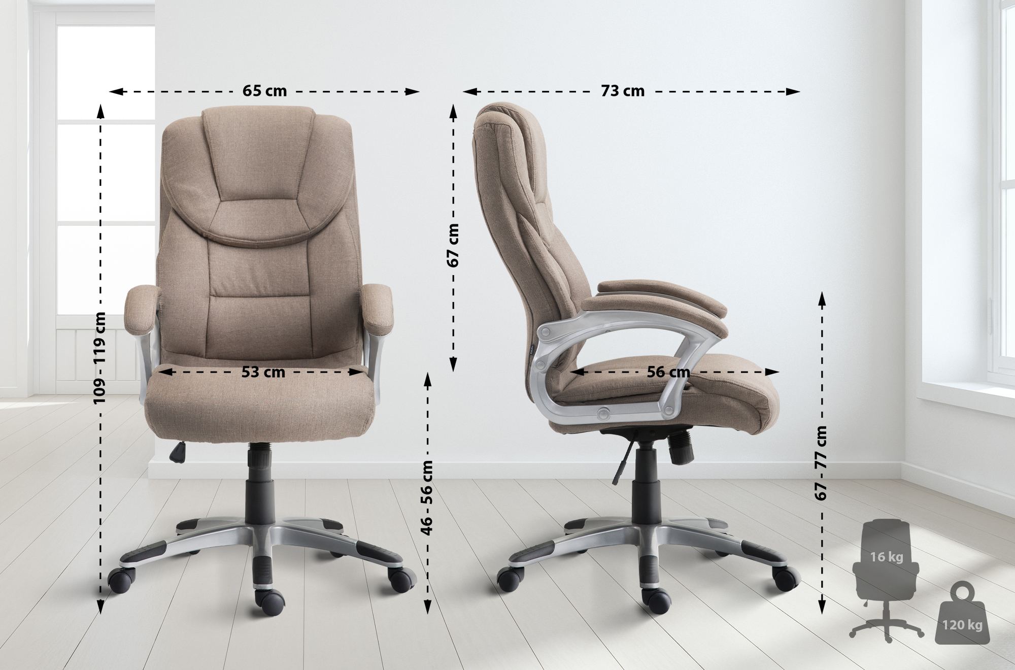 Bureaustoel XL Texas Stof