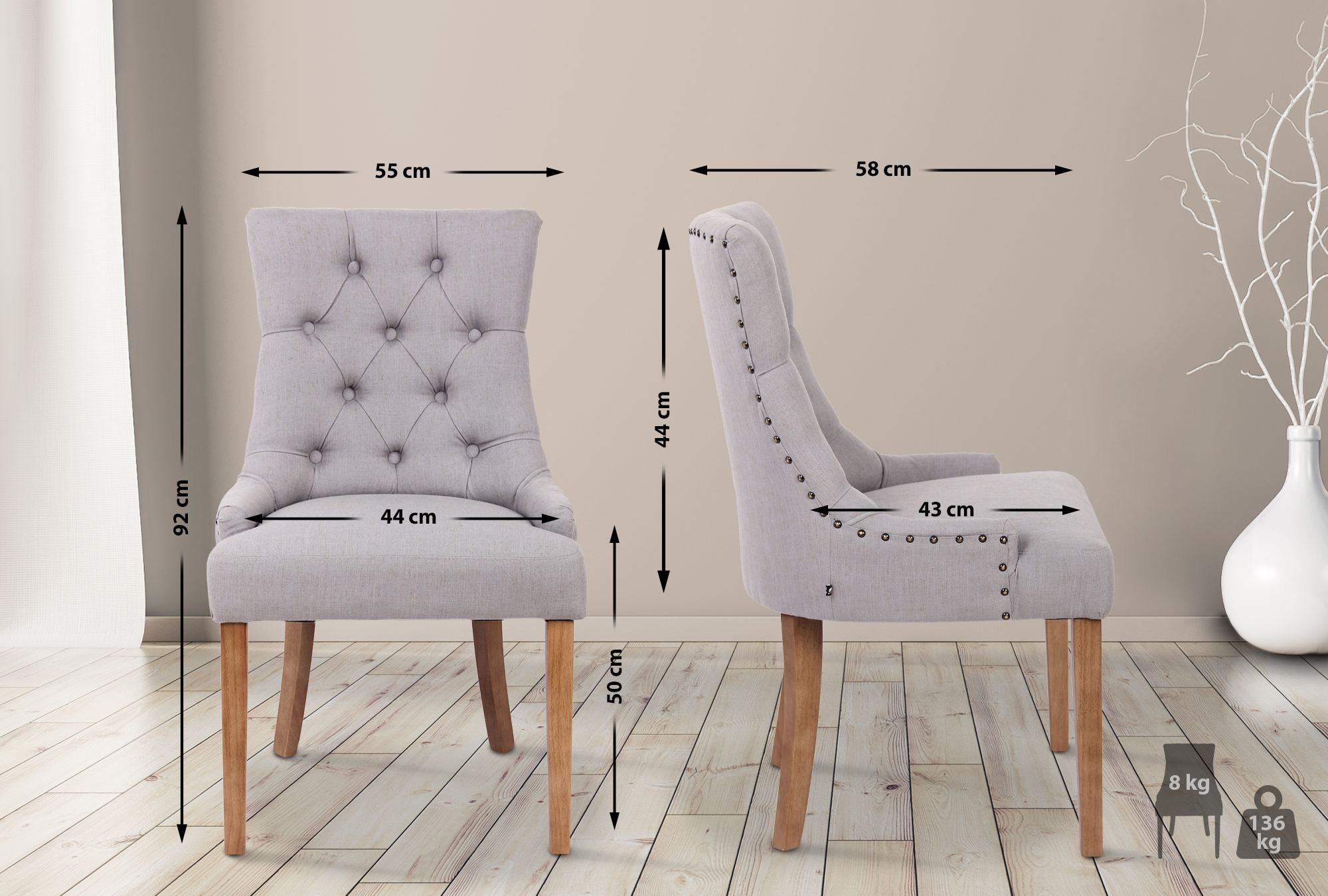 Set van 2 eetkamerstoelen Aberdeen