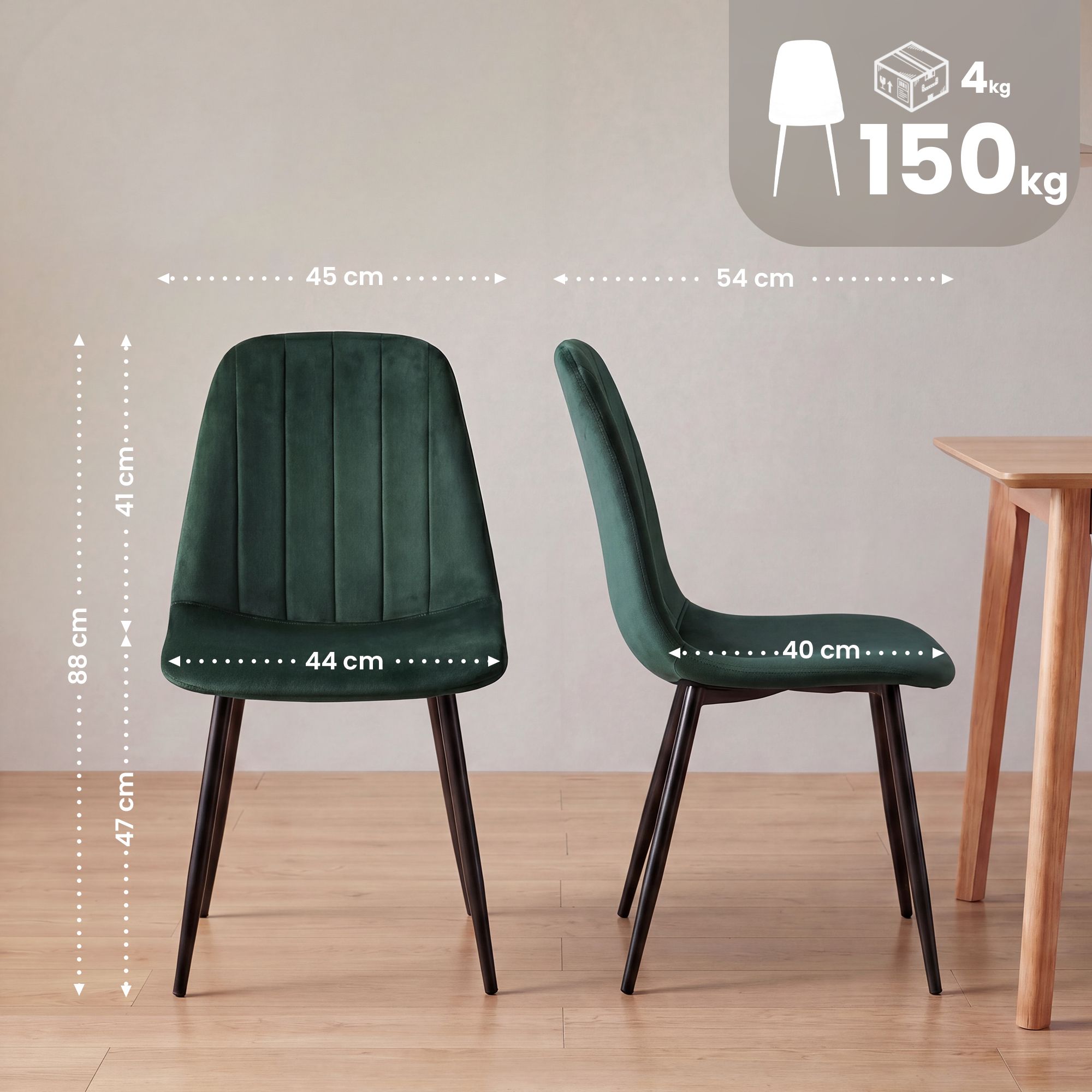 Set van 4 eetkamerstoelen Baxter, fluweel/velours