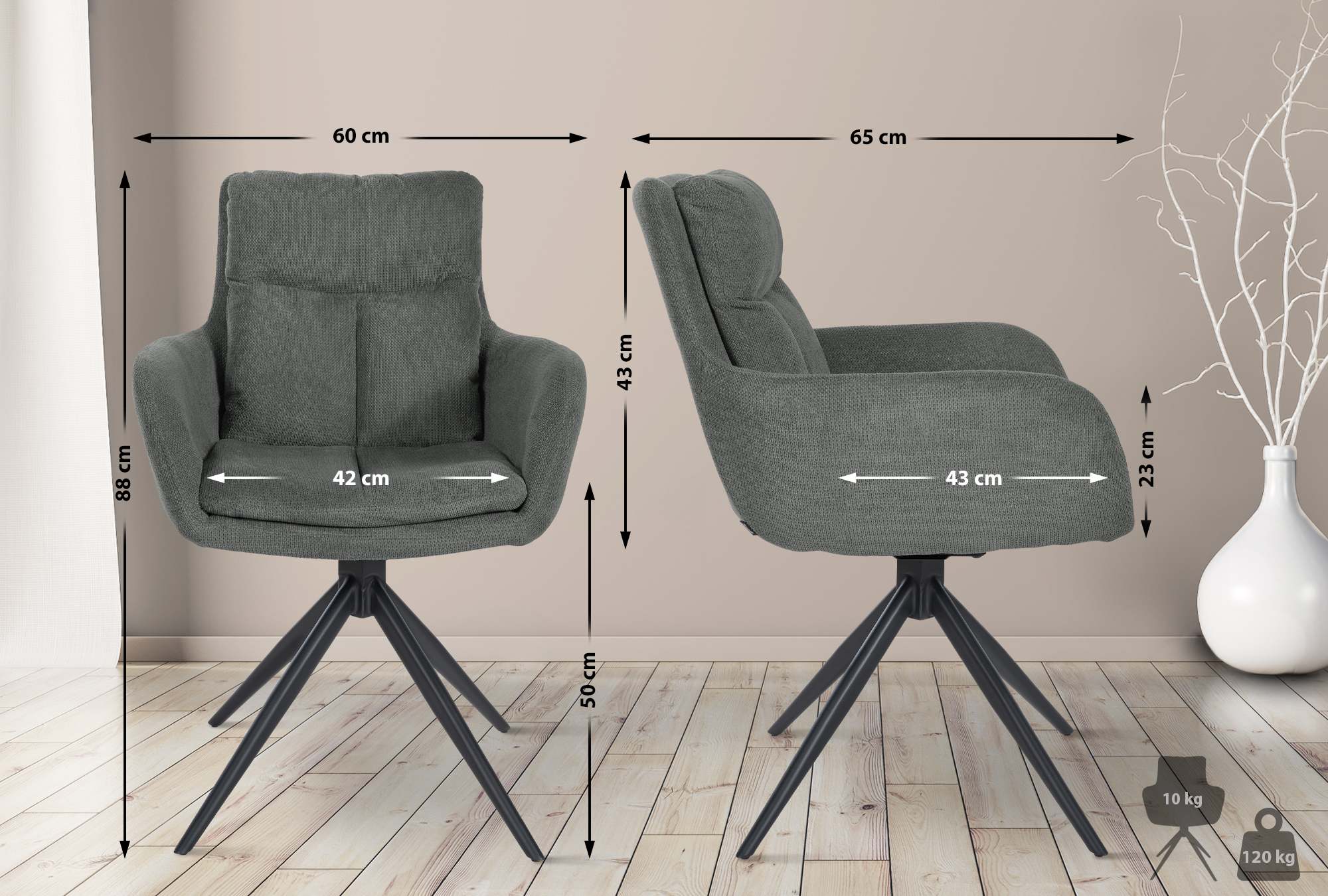 Set van 2 eetkamerstoelen Vilas stof