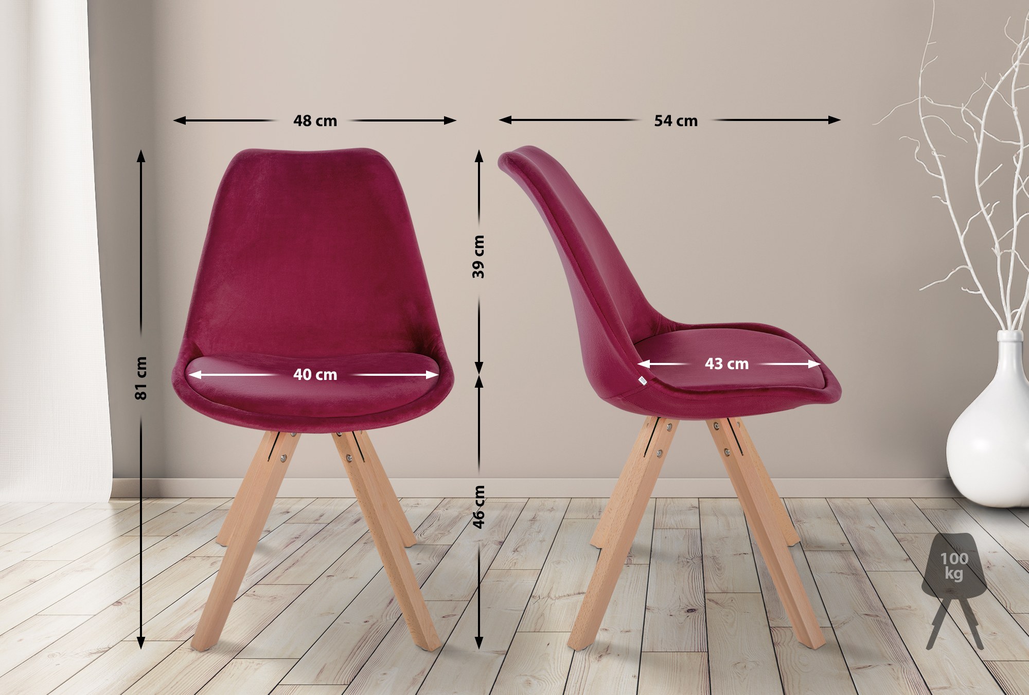 Set van 4 eetkamerstoelen Sofia fluweel