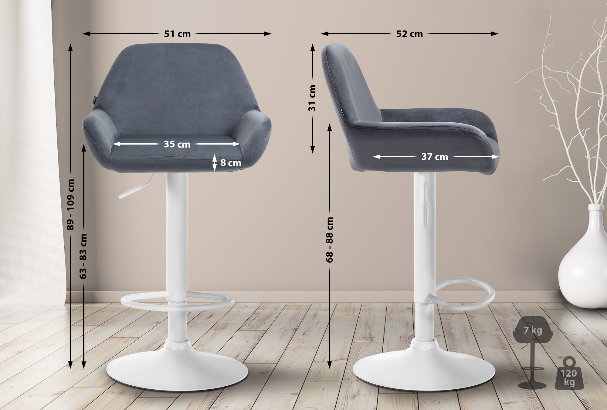 Set van 2 barkrukken Braga fluweel