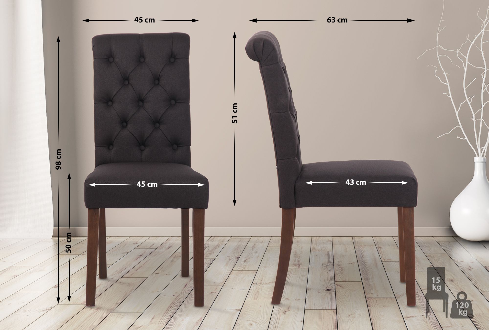 Set van 2 Lisburn eetkamerstoelen