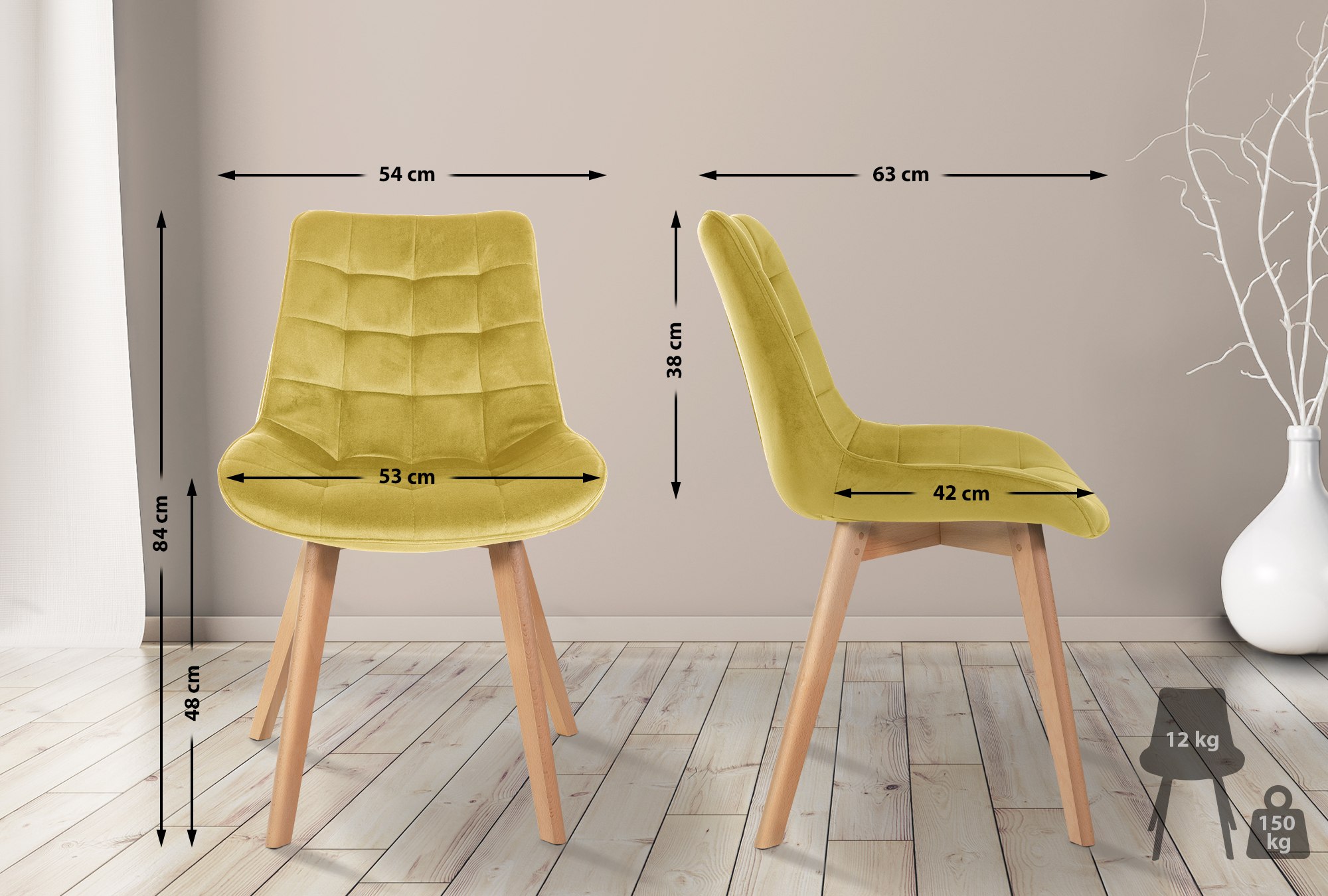 Set van 2 eetkamerstoelen Brook fluweel