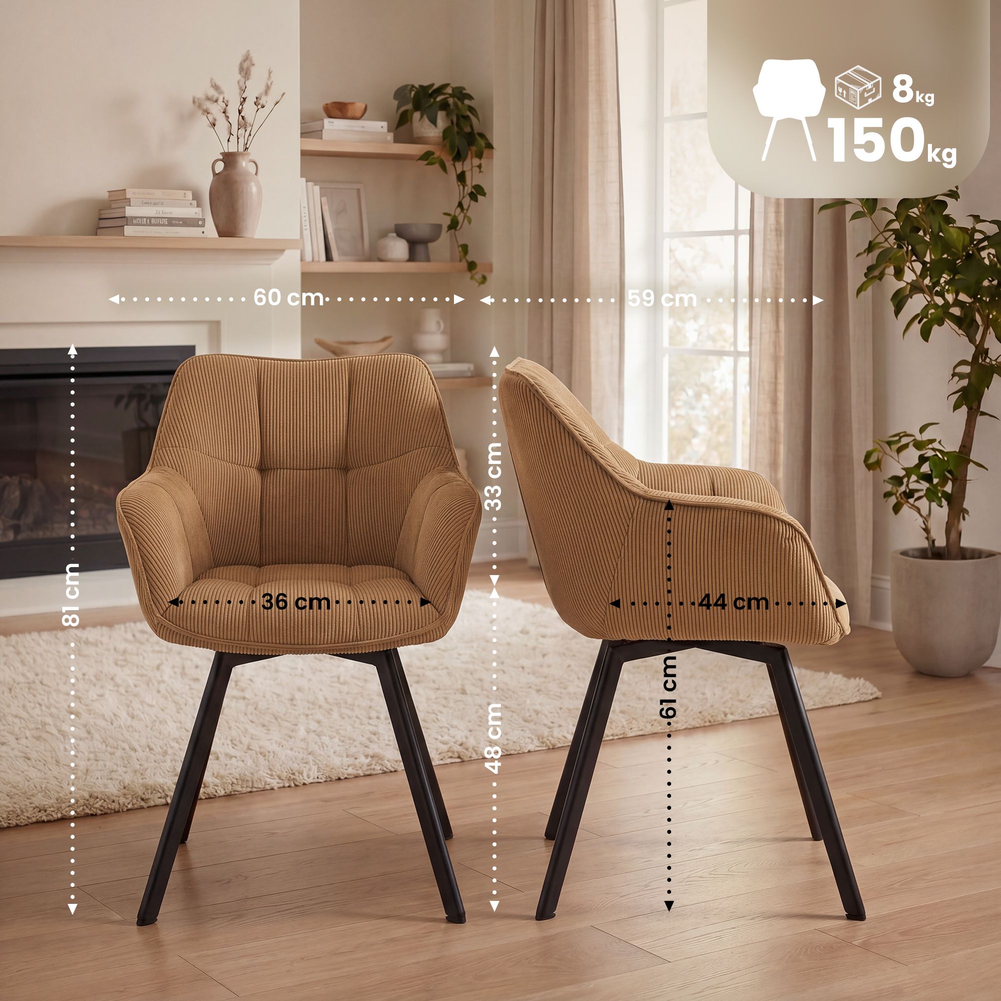 Set van 2 eetkamerstoelen Jordi Cord