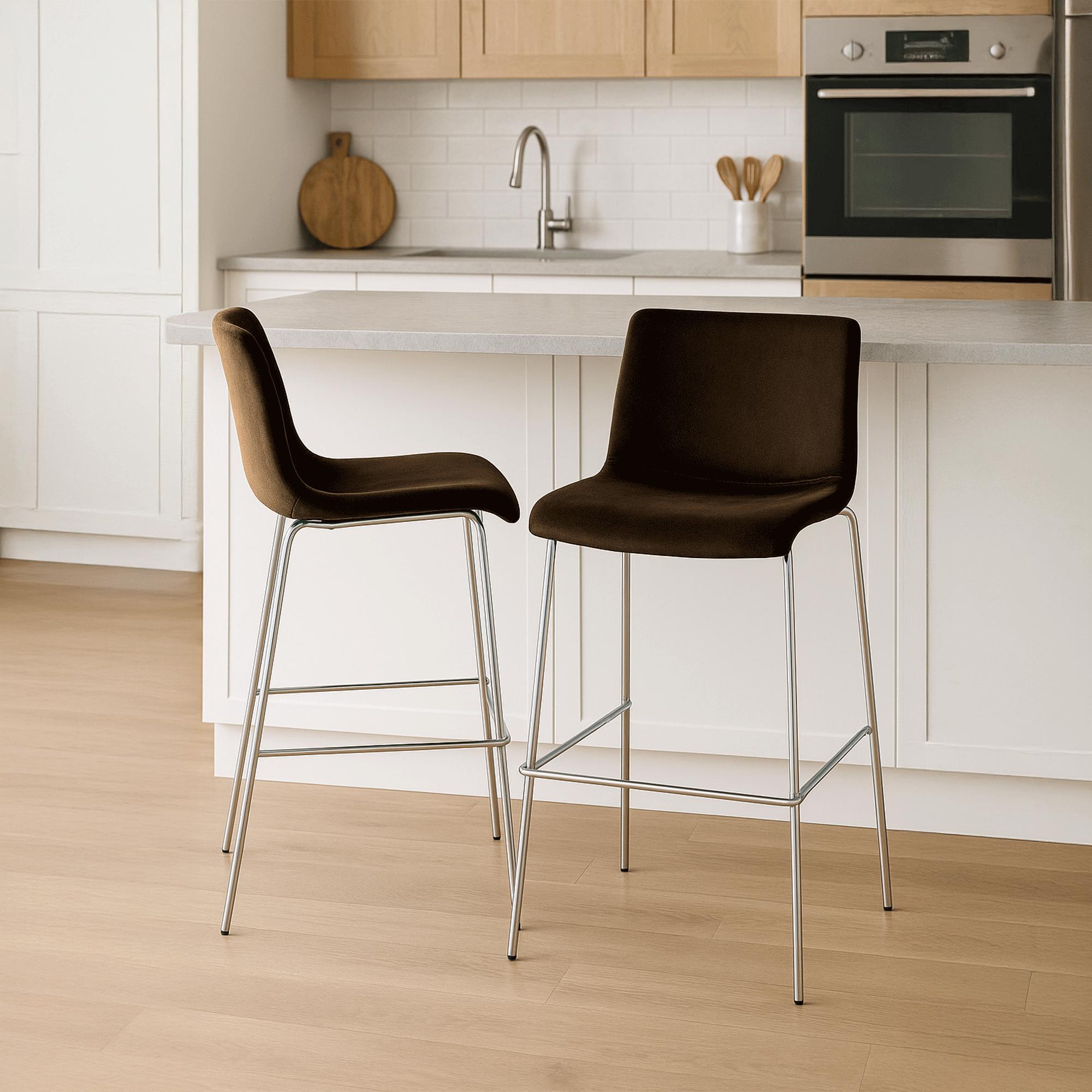 Barkruk Hover Fluweel Vierpoots frame Chroom
