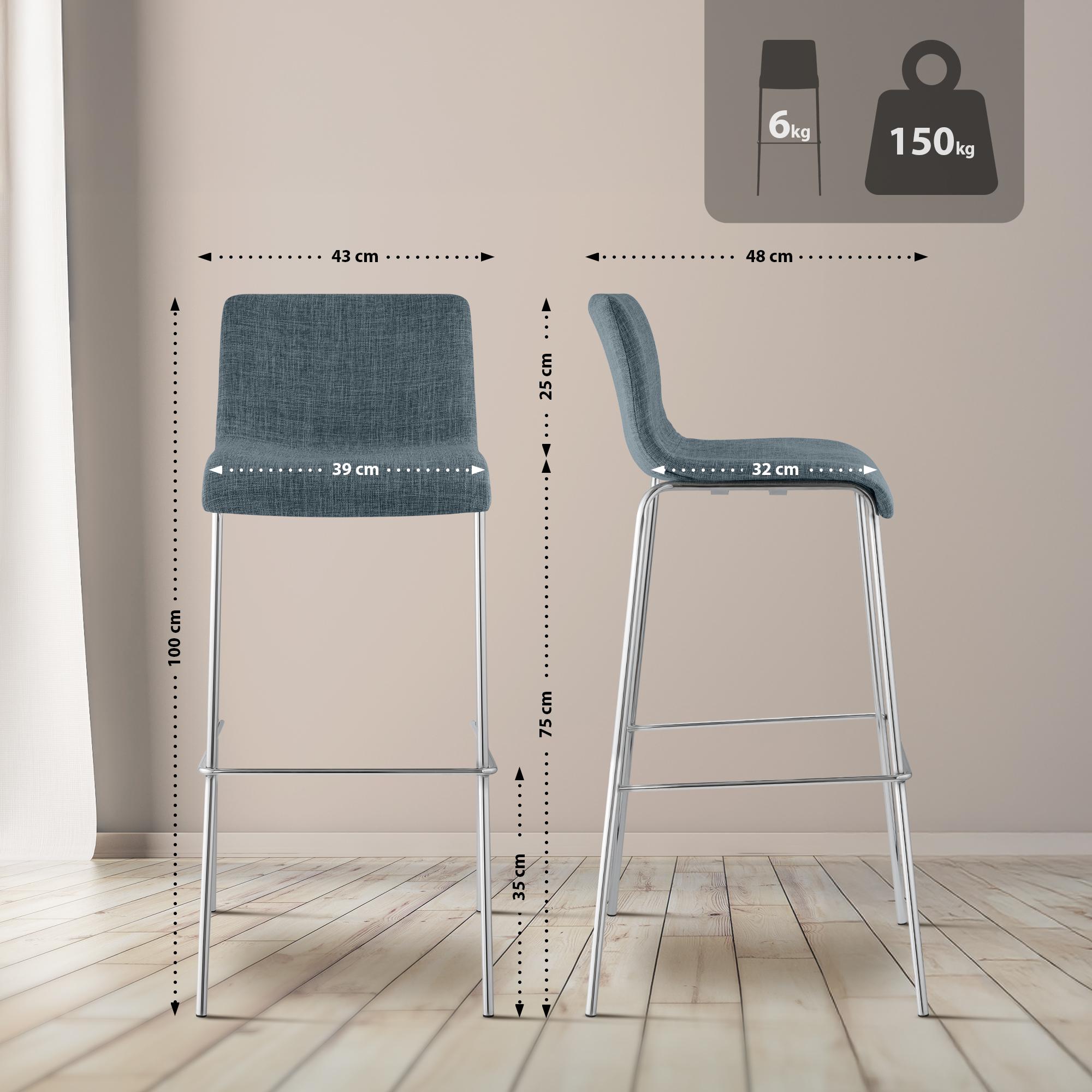 Set van 2 barstoelen Hover, stof, 4-poots onderstel