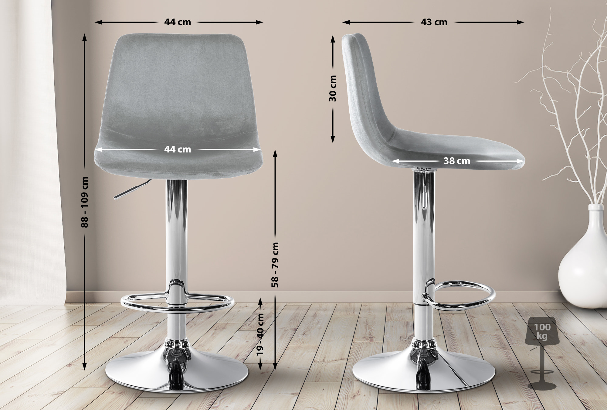 Set van 2 barkrukken Divo Fluweel