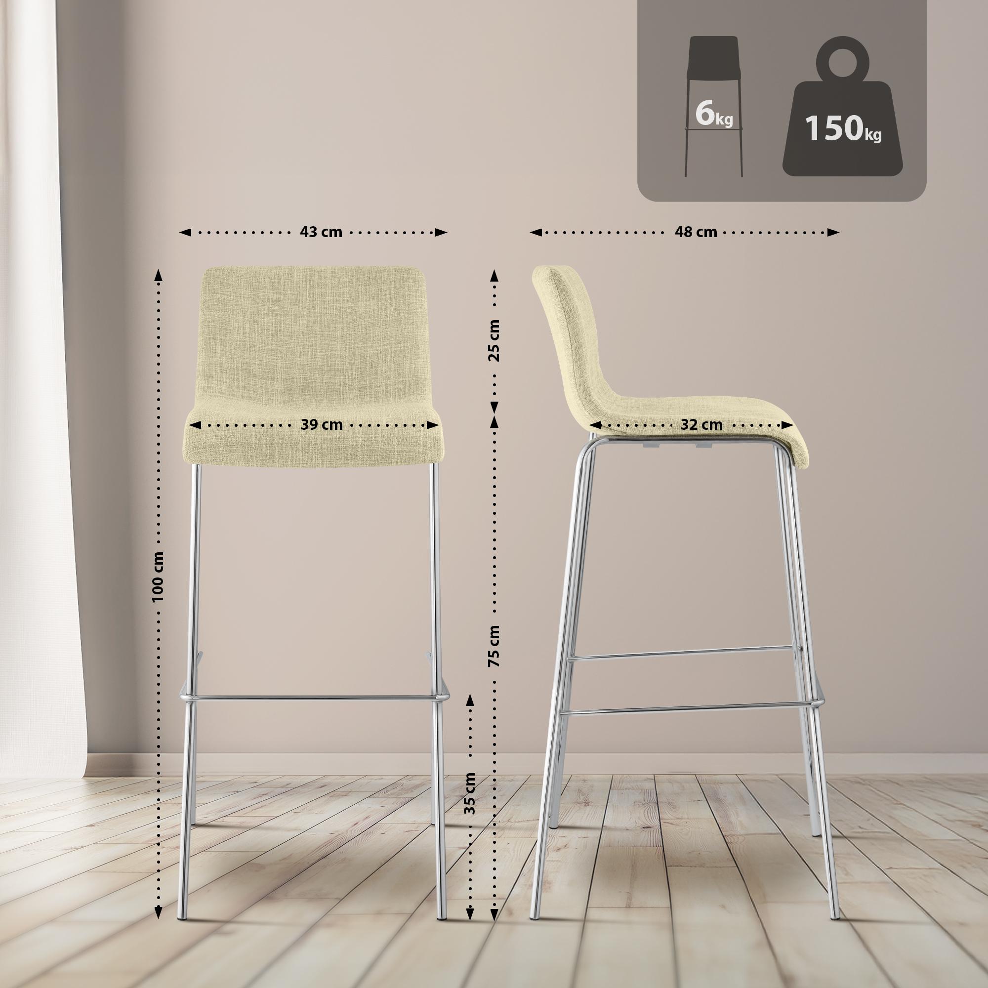 Set van 2 barstoelen Hover, stof, 4-poots onderstel