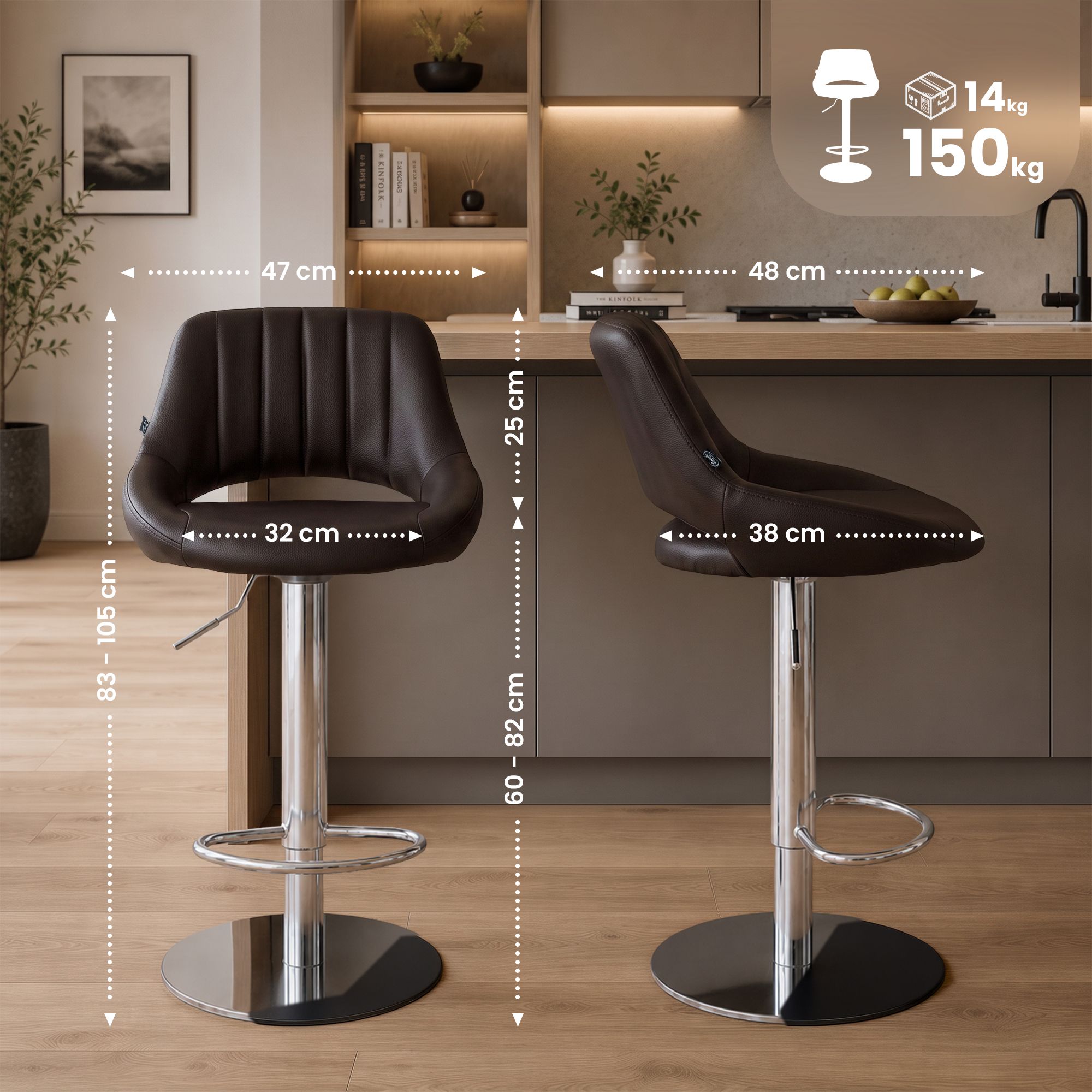 Set van 2 barkrukken Milet chroom met extra zware voet