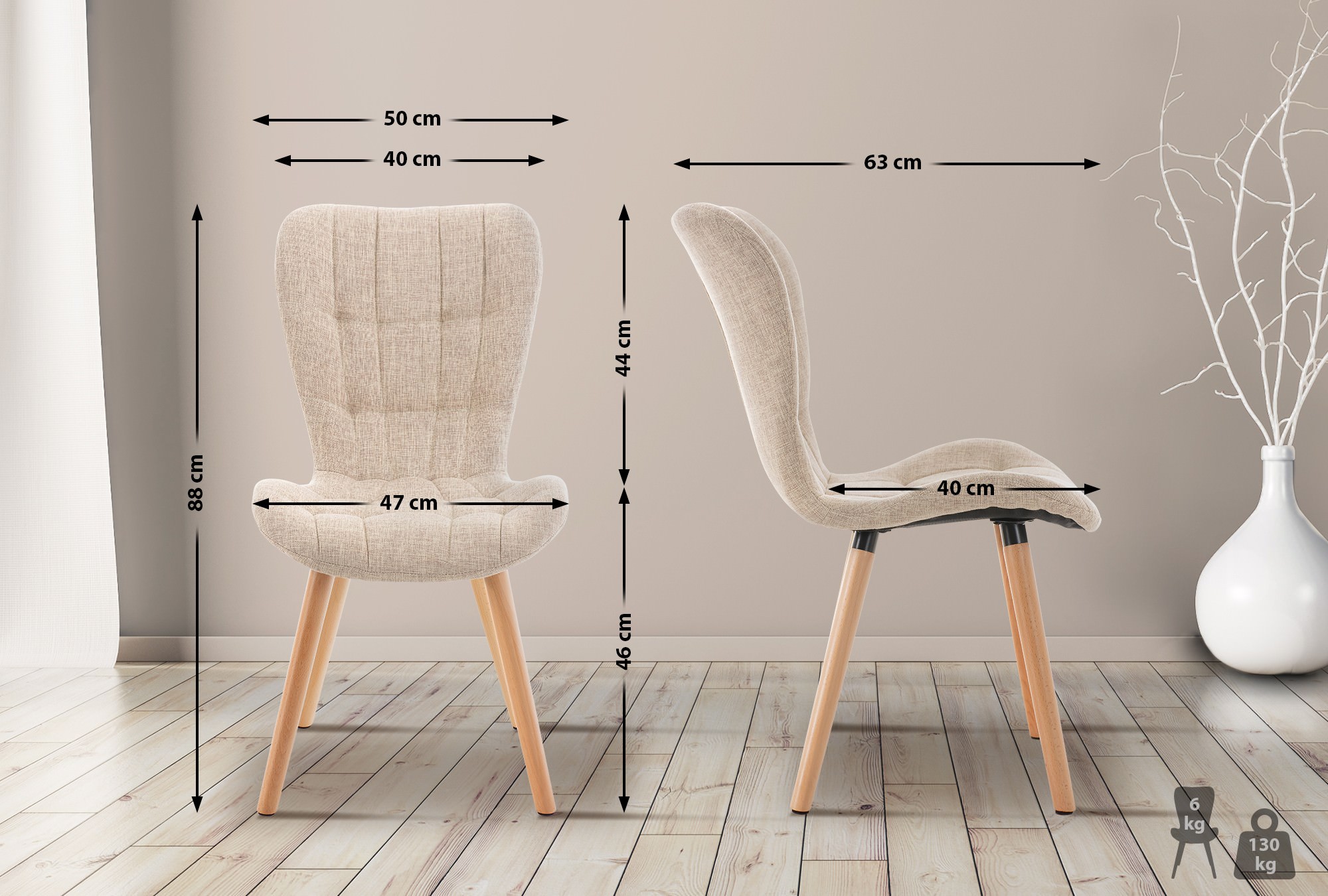 Set van 2 eetkamerstoelen Elda