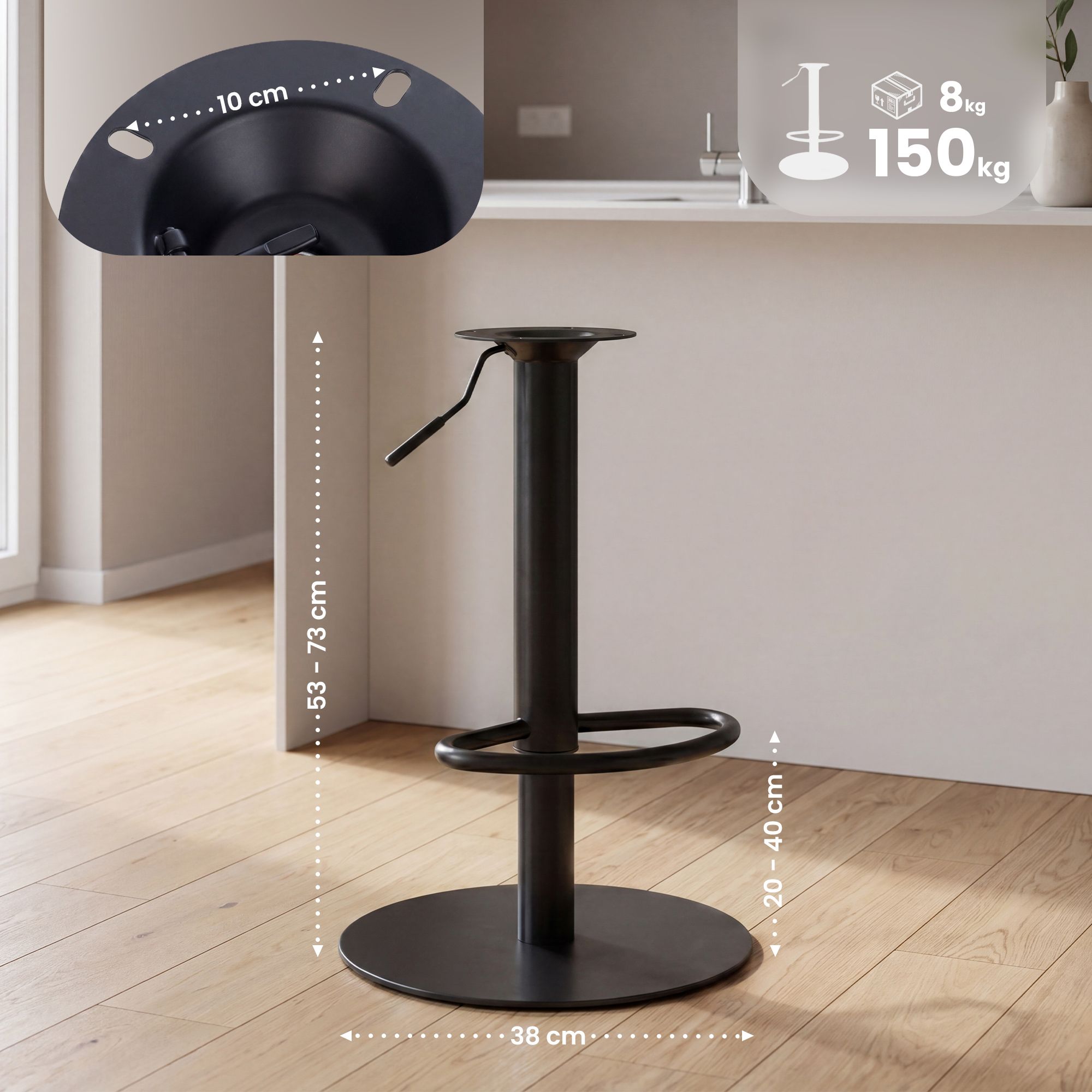 Vervangend onderstel voor barkruk tot 135 kg - 10x10 cm gatafstand