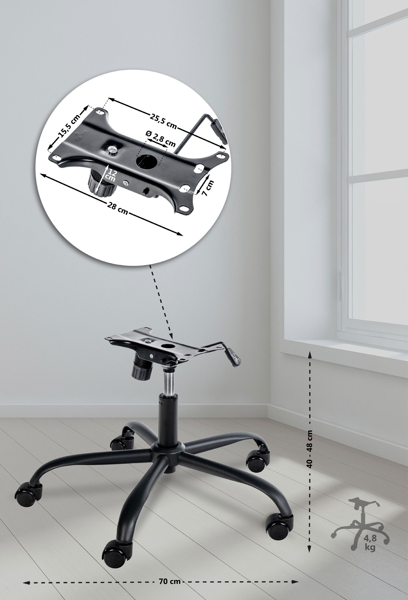 Universeel bureaustoel frame