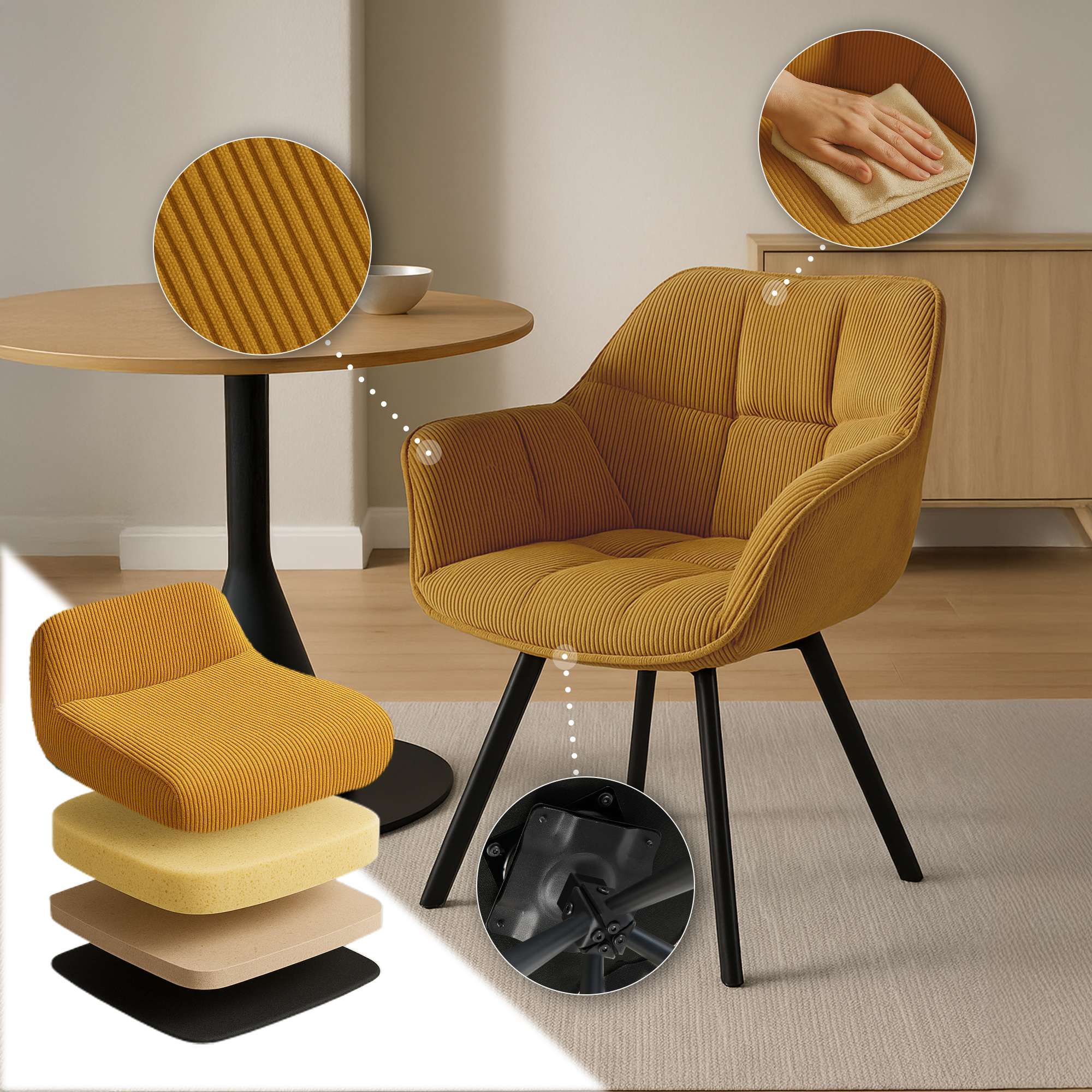 Set van 2 eetkamerstoelen Jordi Cord