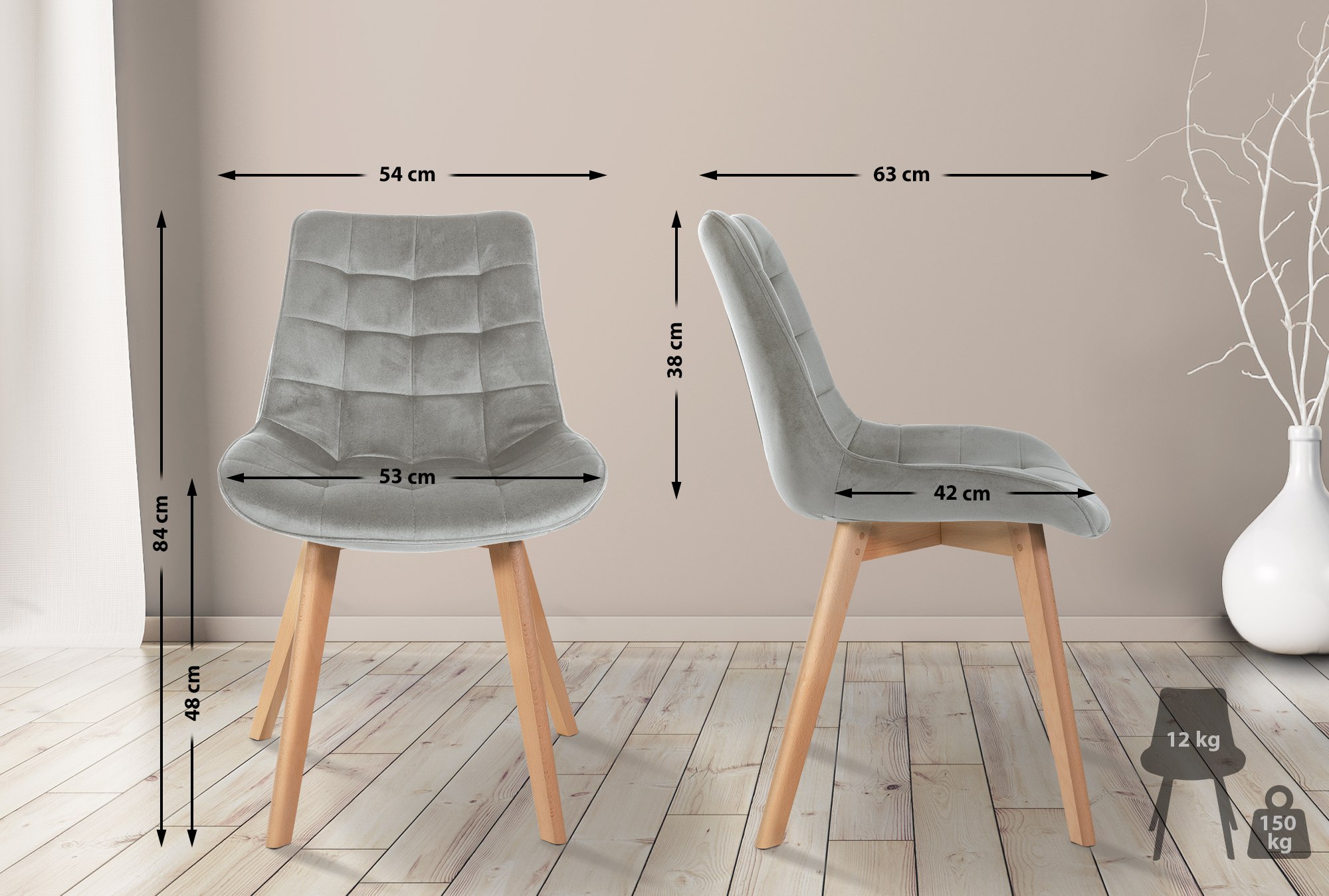 Set van 2 eetkamerstoelen Brook fluweel
