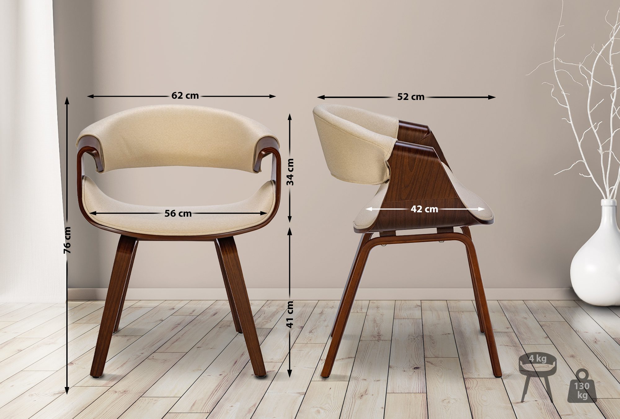 Set van 2 eetkamerstoelen Foley