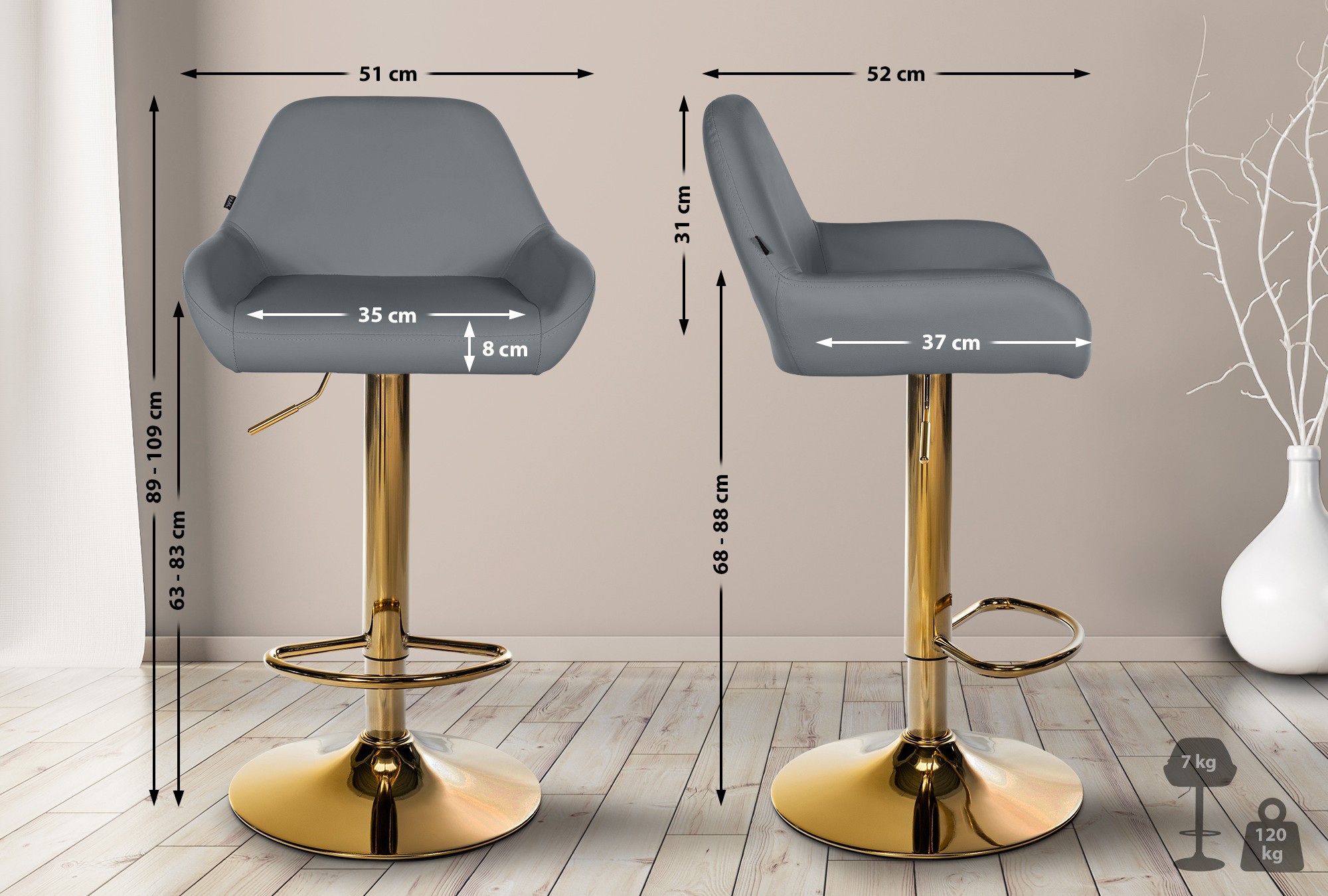 Set van 2 barkrukken Braga goud Kunstleer