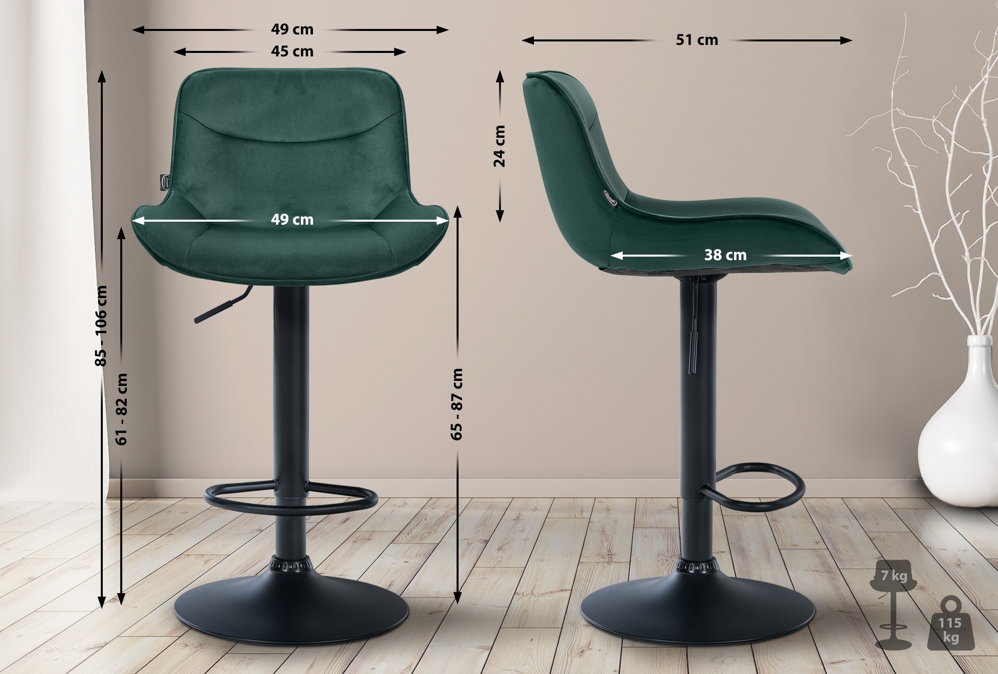 Set van 2 barkrukken Vonore fluweel