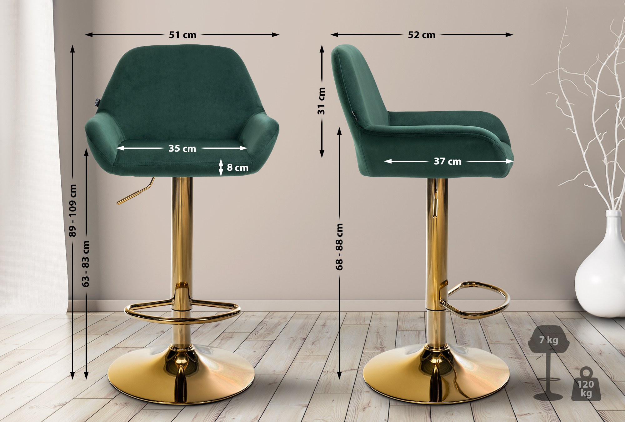Set van 2 barkrukken Braga goud fluweel