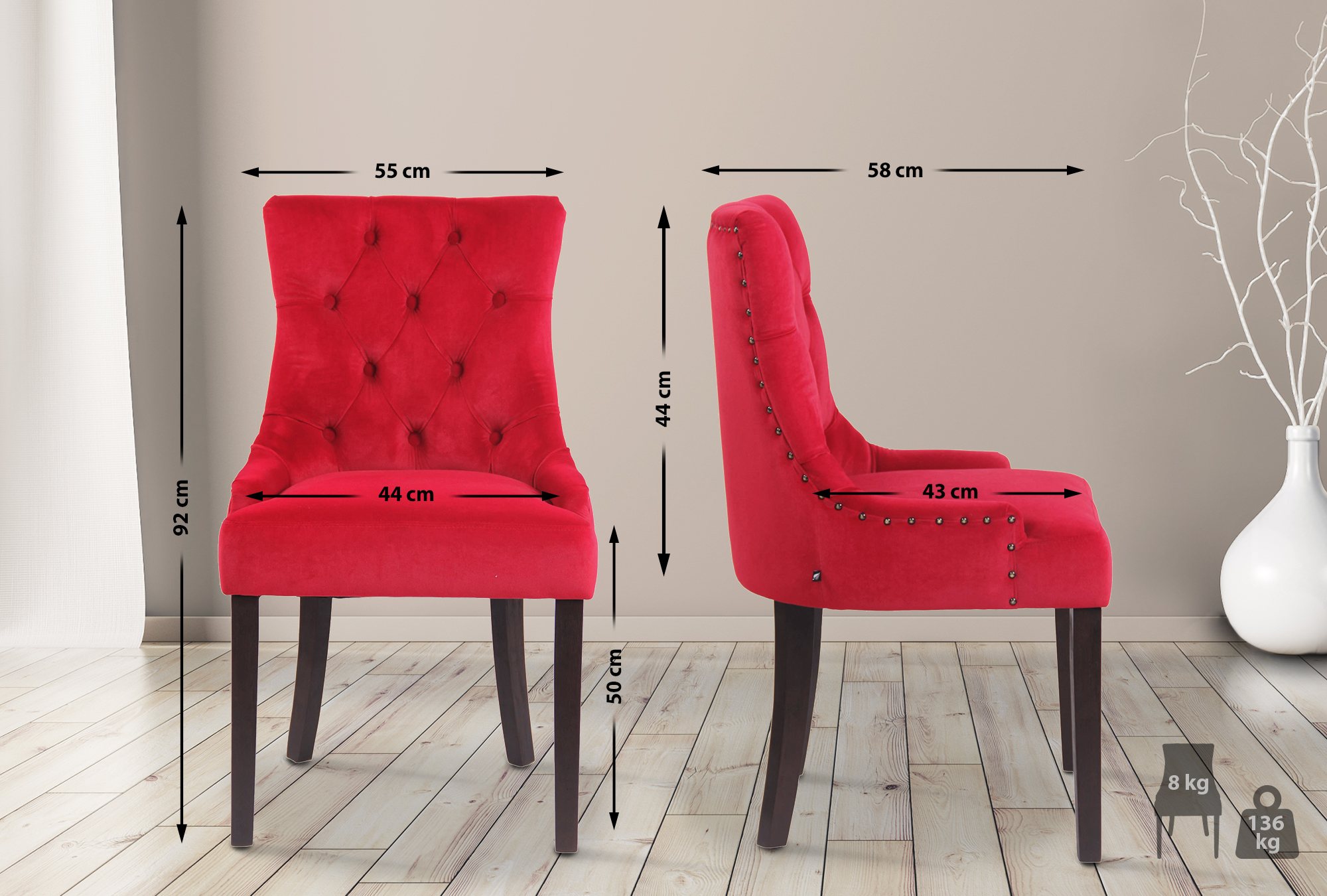 Set van 4 eetkamerstoelen Aberdeen Fluweel