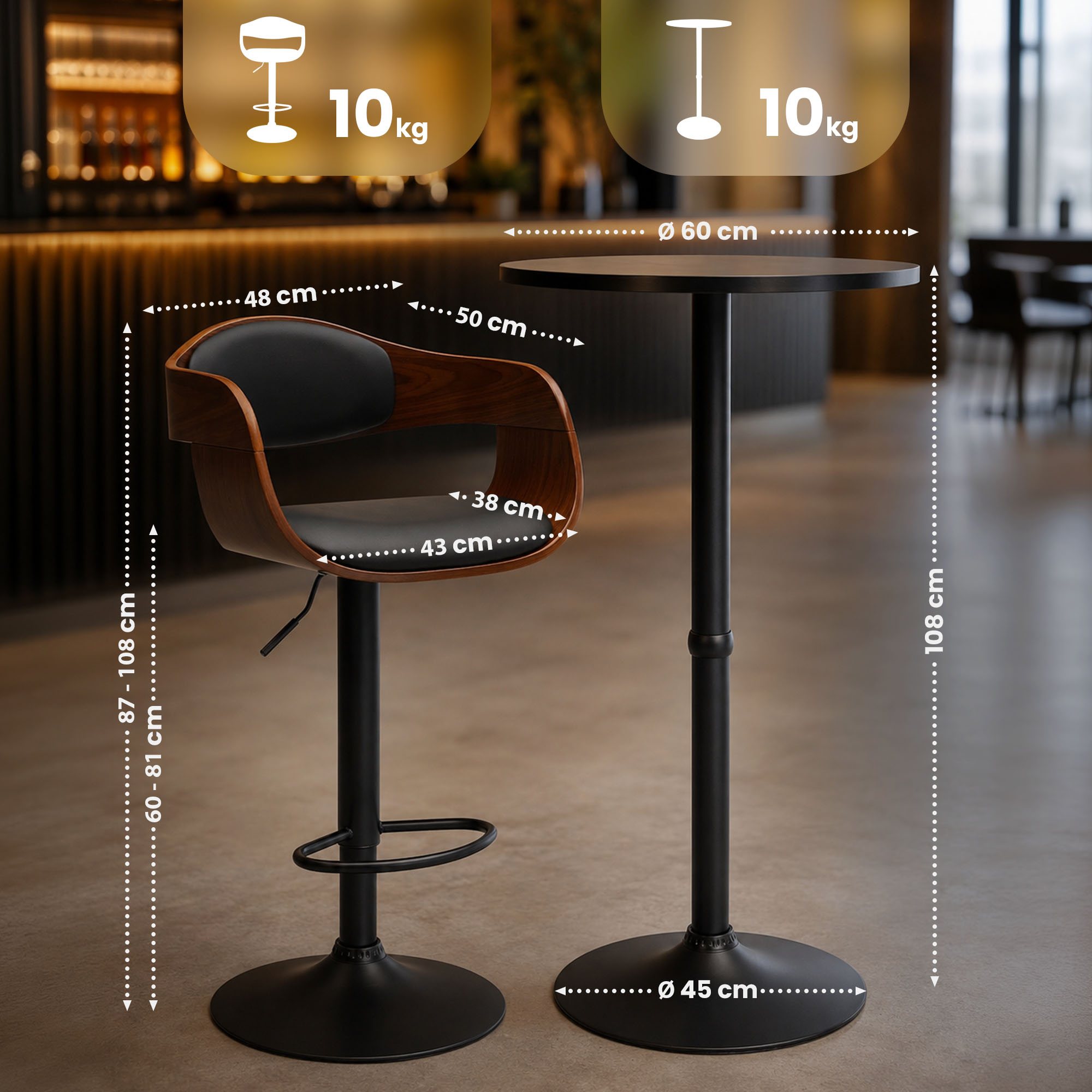 Barset Kivo met twee barkrukken