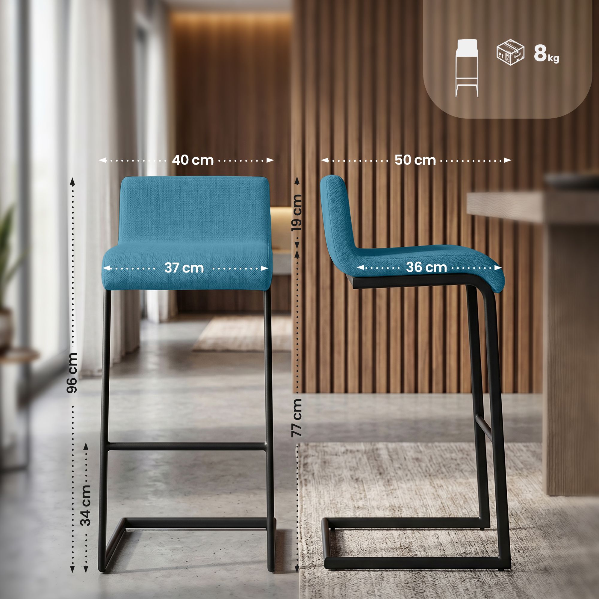 2-delige set barstoelen Newport zwart metalen frame