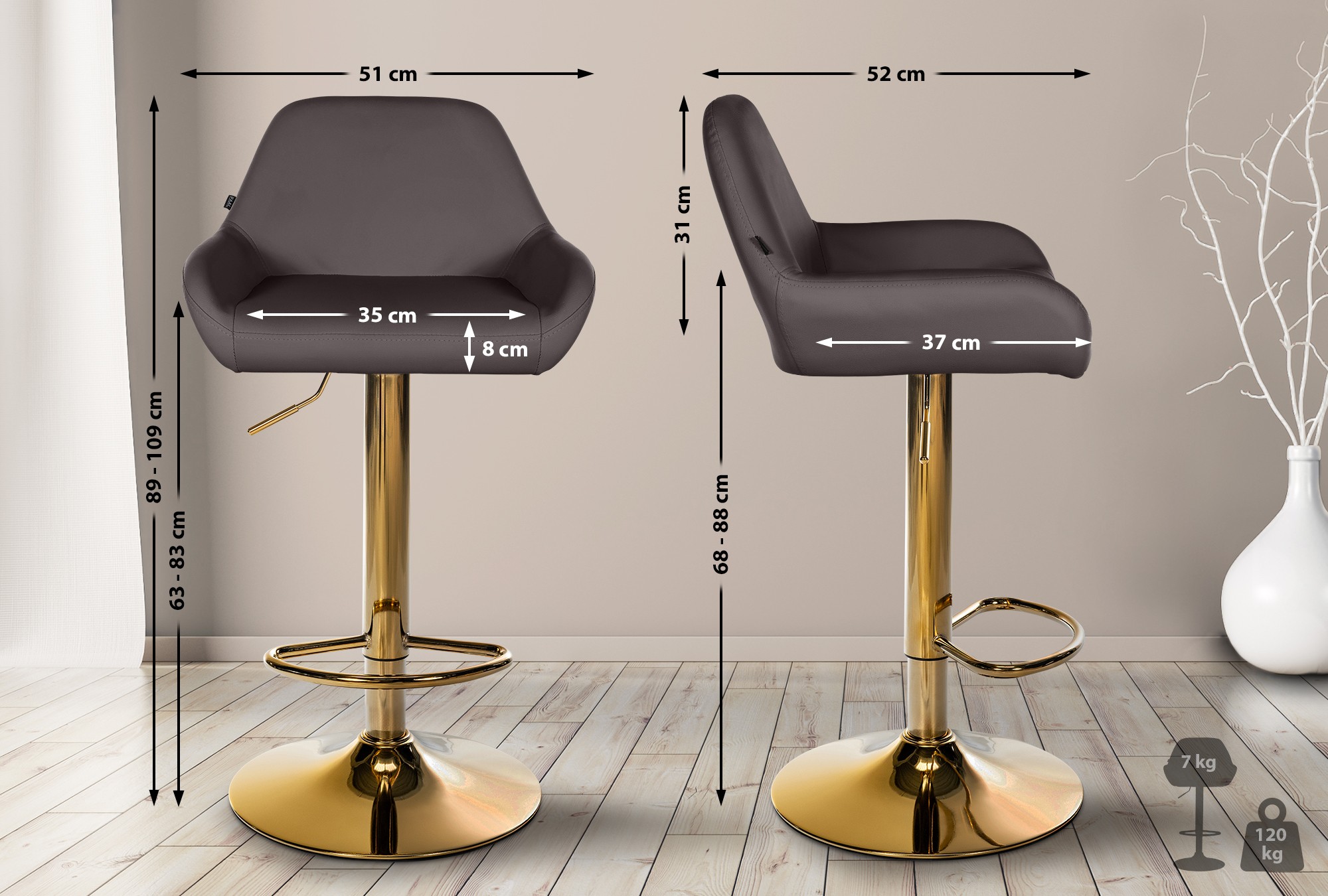 Set van 2 barkrukken Braga goud Kunstleer