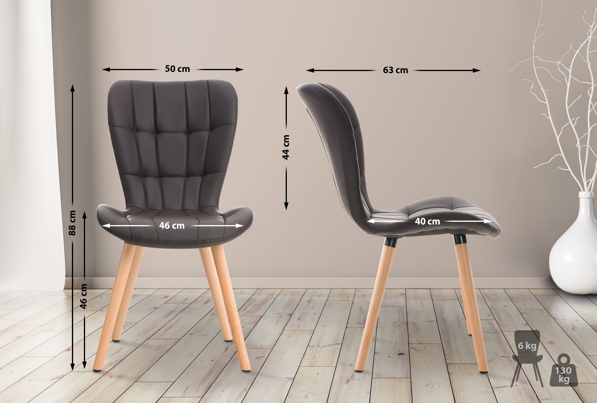 Set van 2 eetkamerstoelen Elda