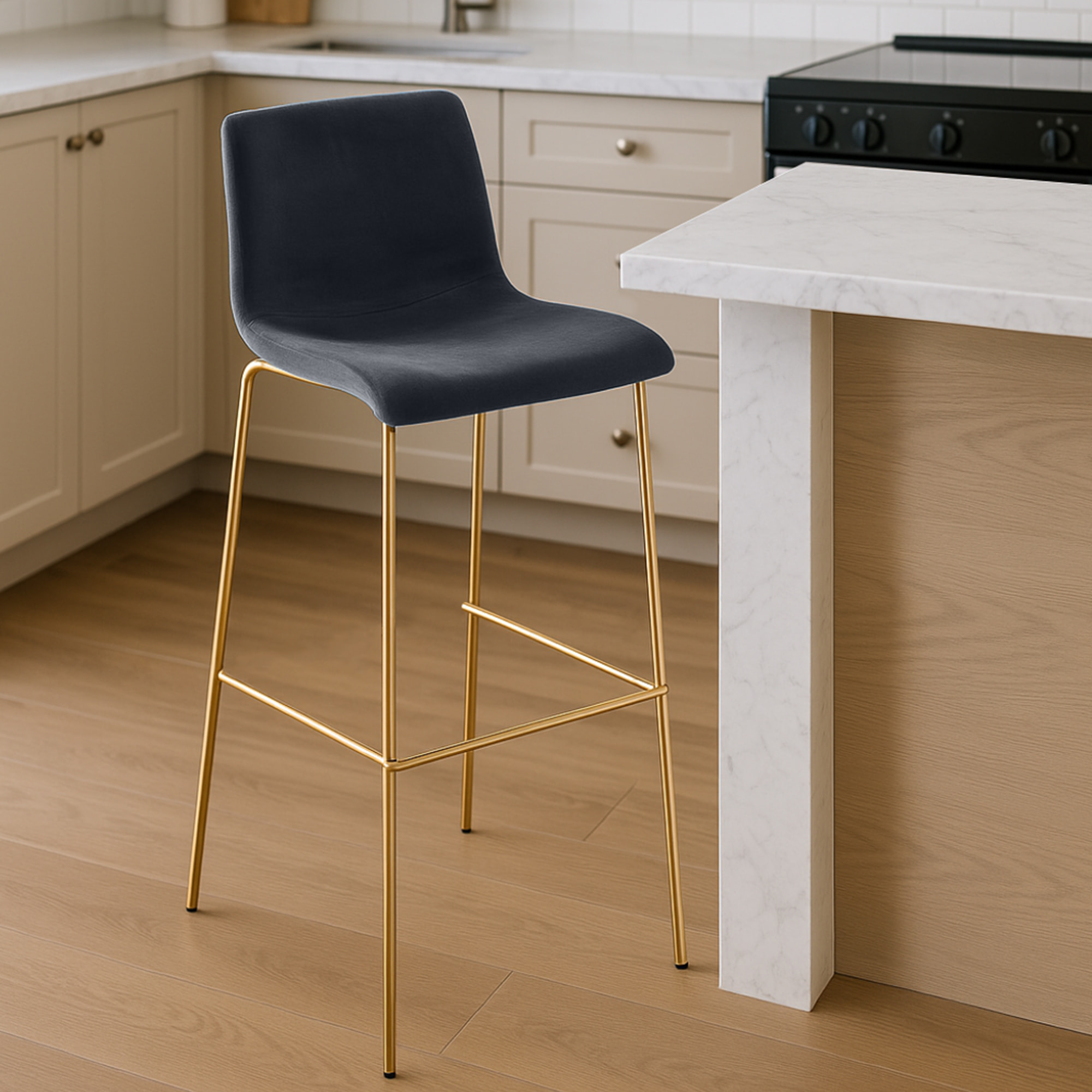 Barkruk Hoover onderstel goud fluweel