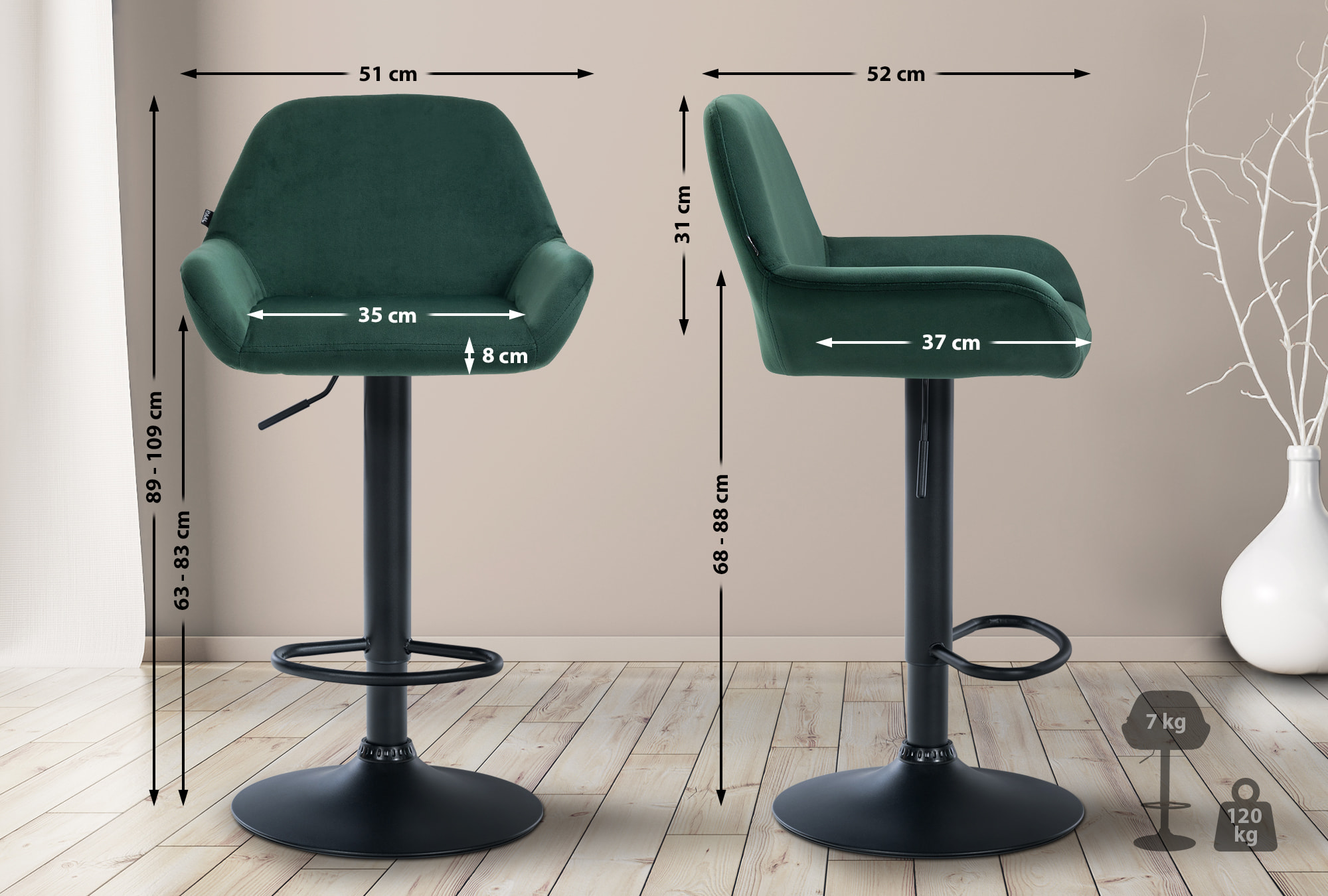 Set van 2 barkrukken Braga fluweel