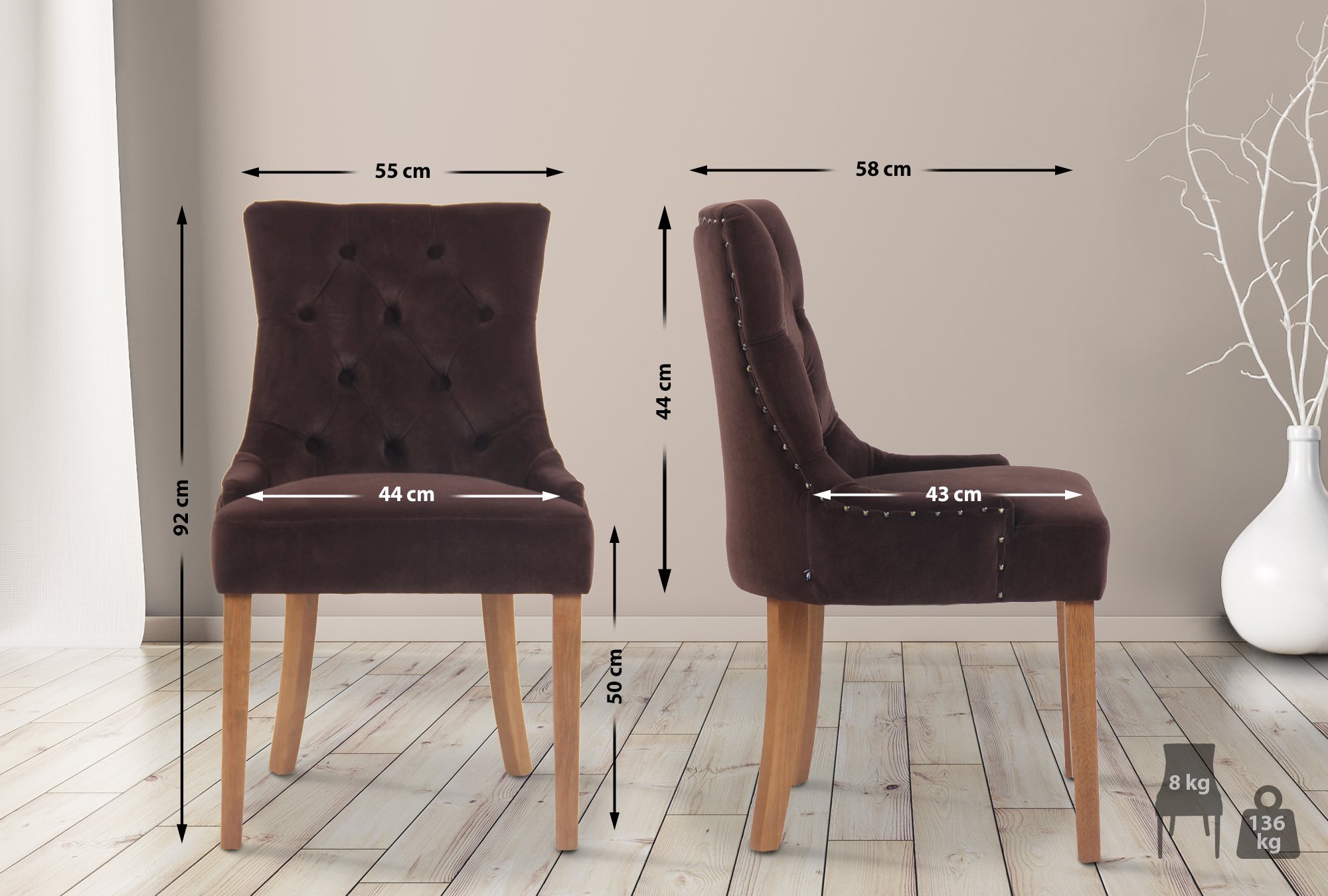 Set van 4 eetkamerstoelen Aberdeen Fluweel