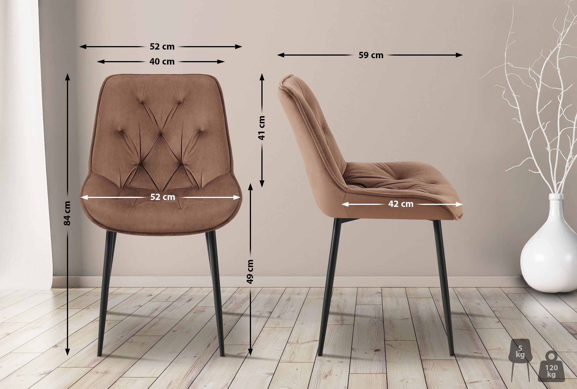 Set van 2 eetkamerstoelen Wallace fluweel