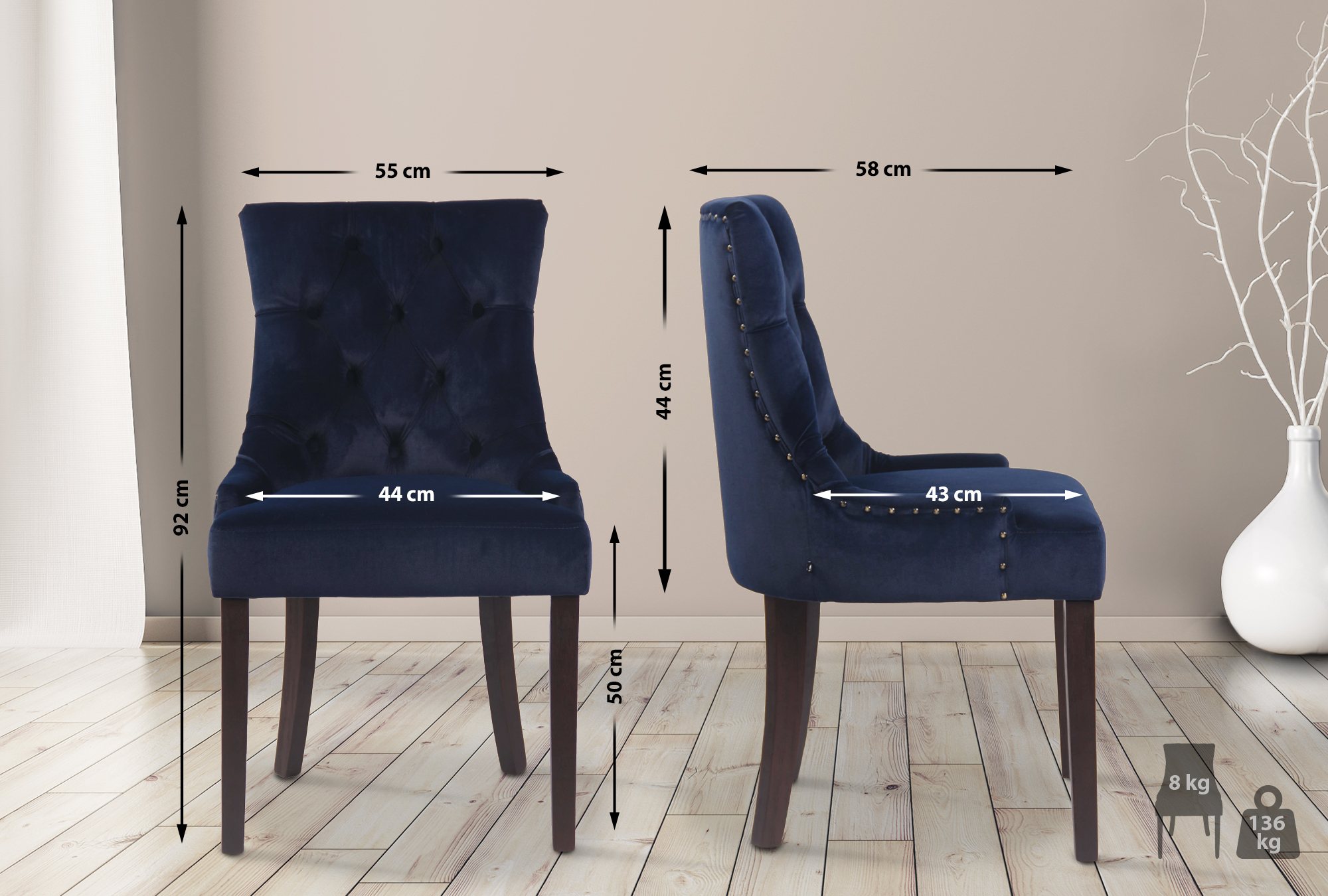 Set van 4 eetkamerstoelen Aberdeen Fluweel