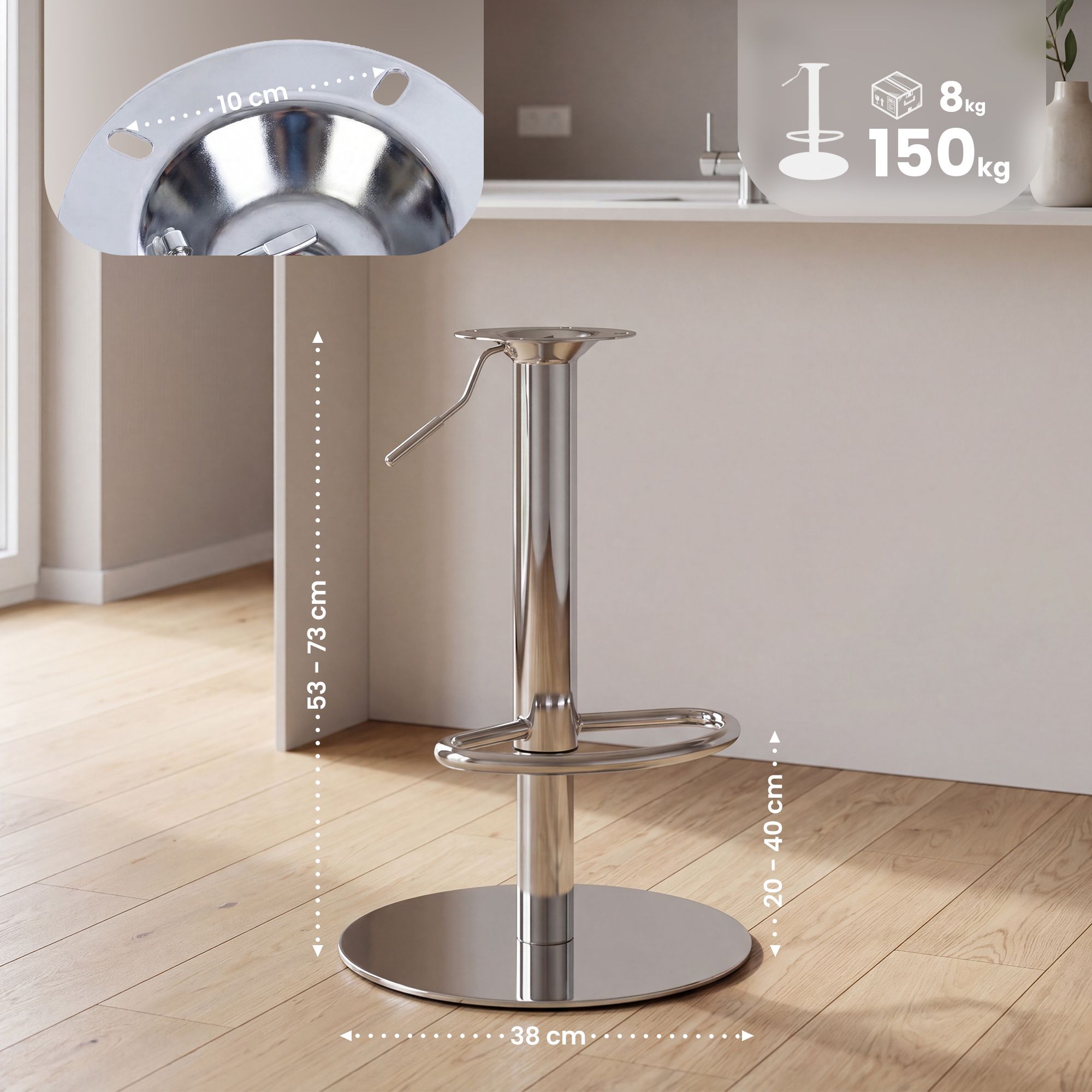 Vervangend onderstel voor barkruk tot 135 kg - 10x10 cm gatafstand