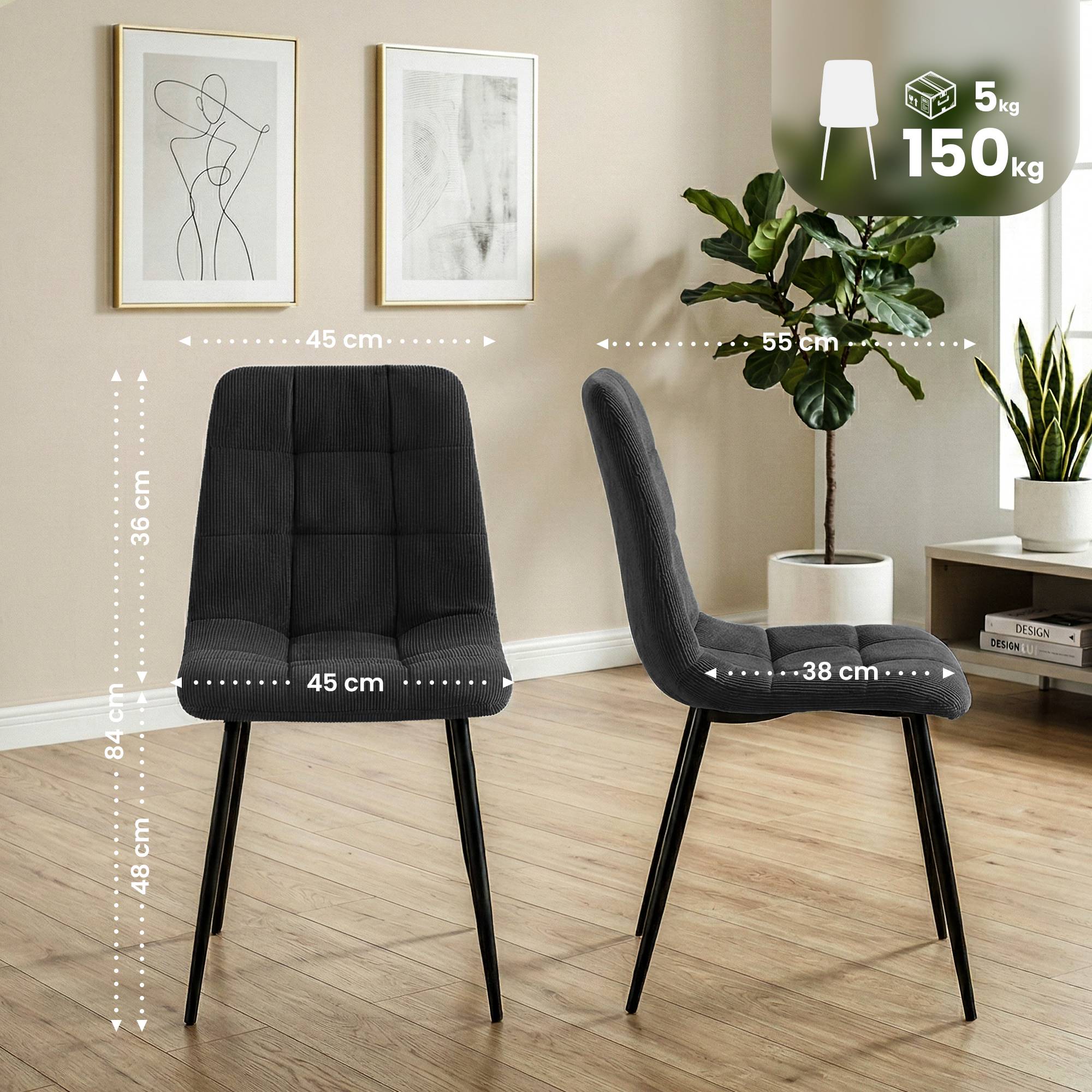 Set van 2 eetkamerstoelen Antibes ribstof