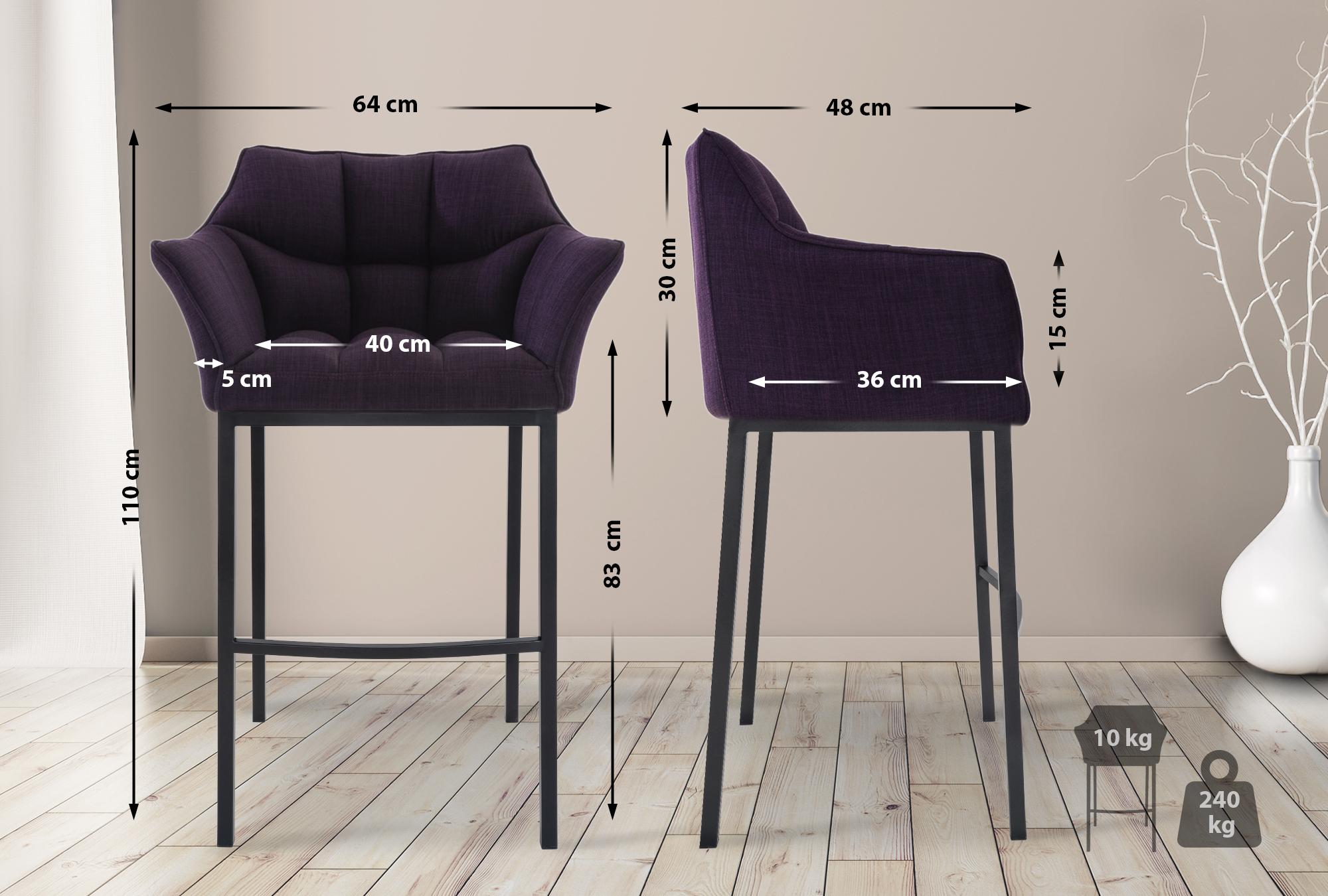 2-delige set barkrukken Damaso stof met vierpootsframe