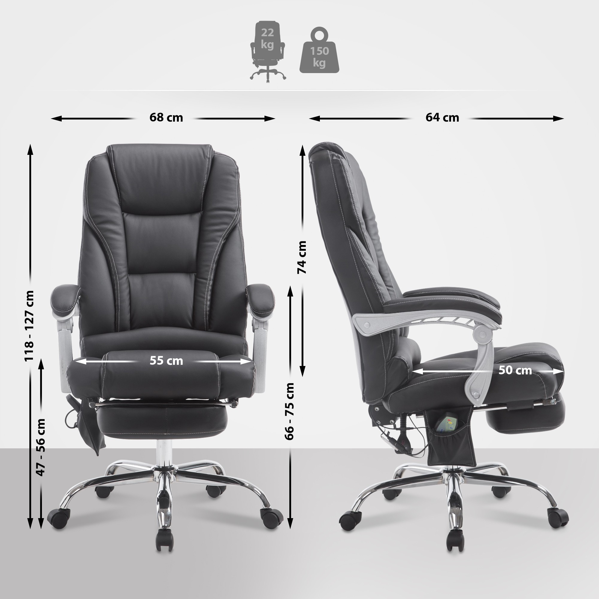 Pacific bureaustoel met massagefunctie V2 kunstleer