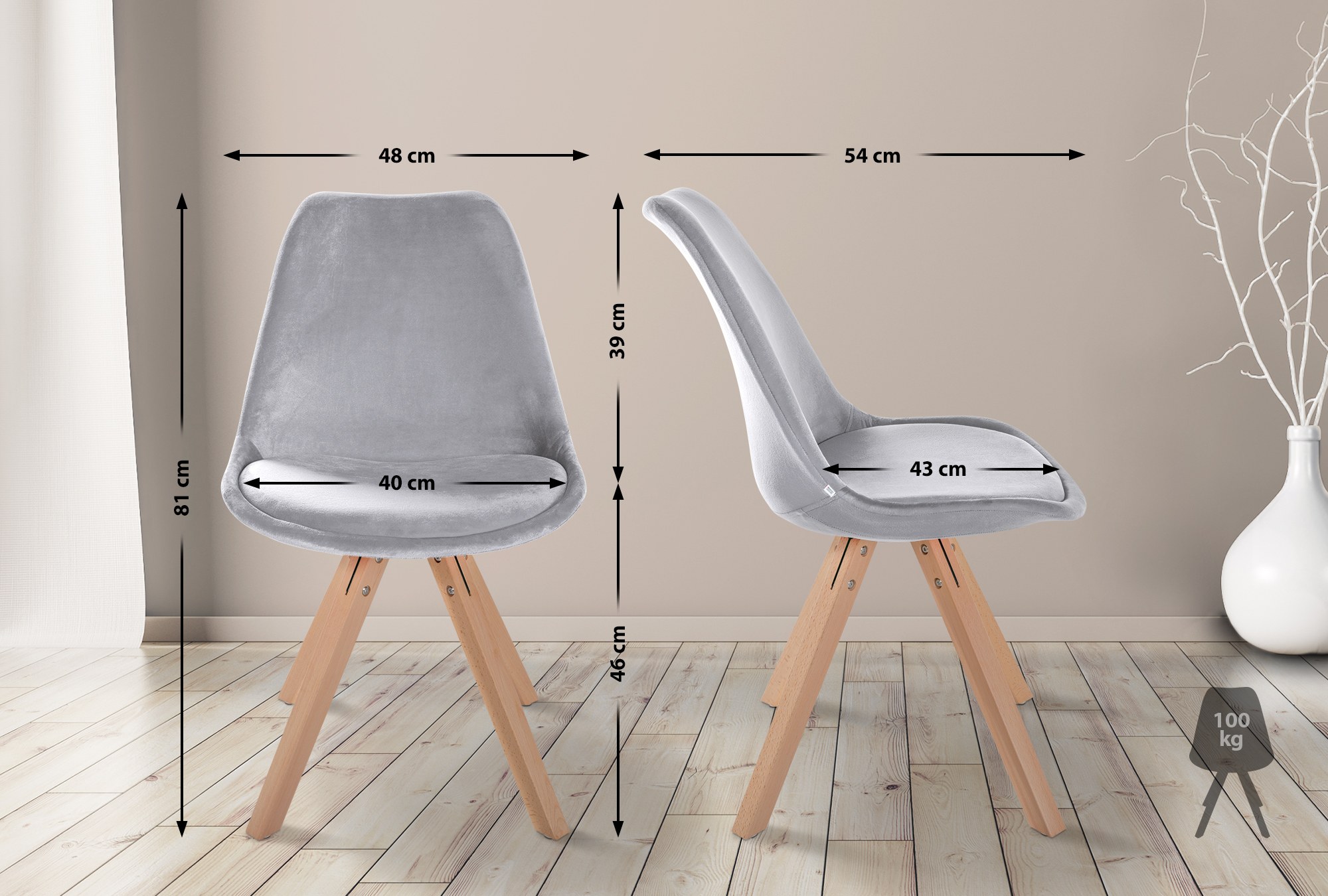 Set van 4 eetkamerstoelen Sofia fluweel