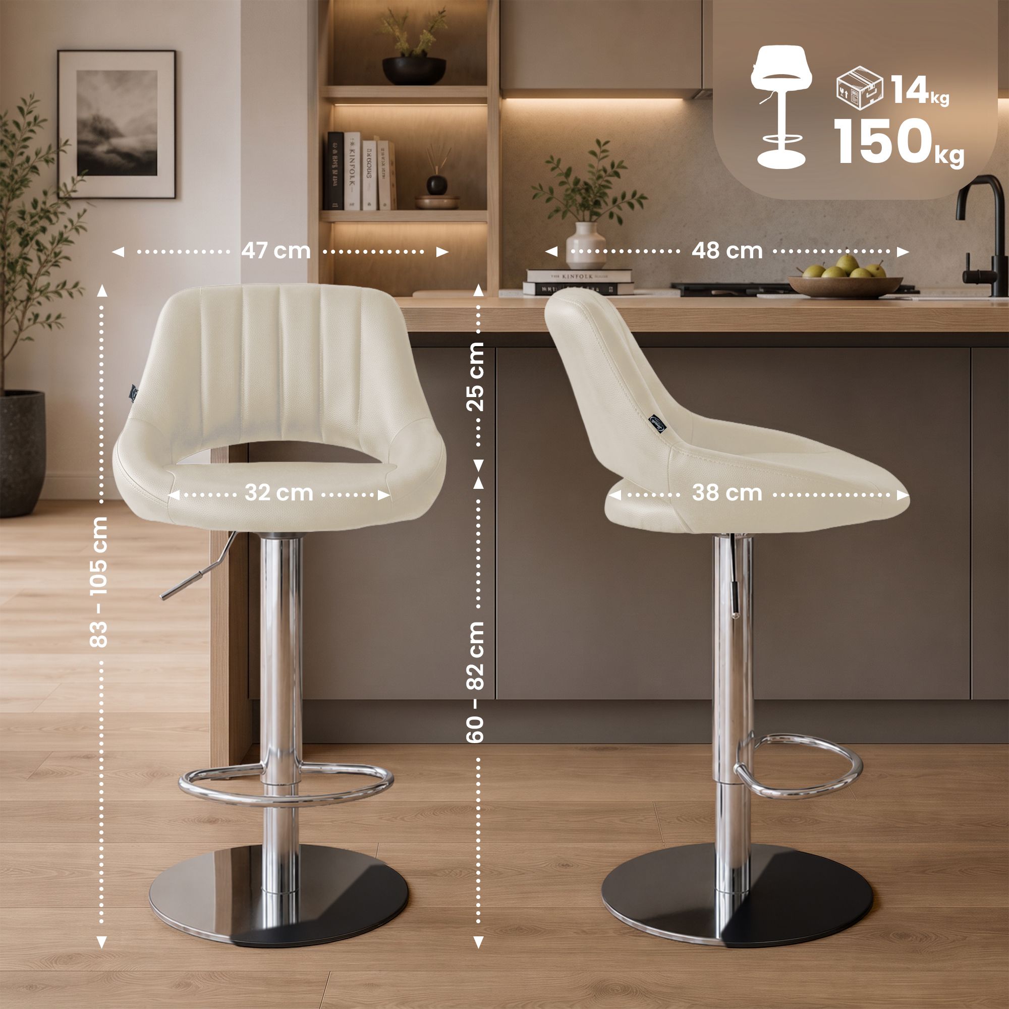 Set van 2 barkrukken Milet chroom met extra zware voet