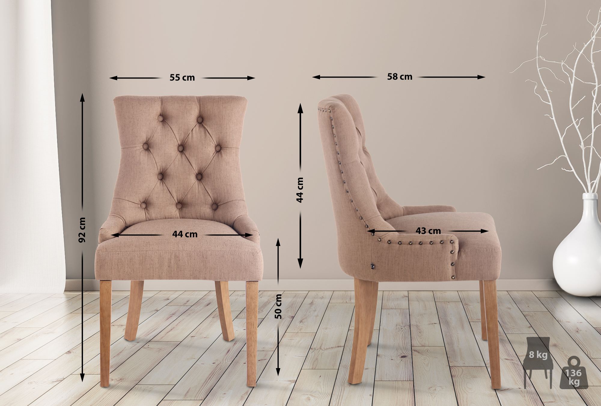 Set van 2 eetkamerstoelen Aberdeen