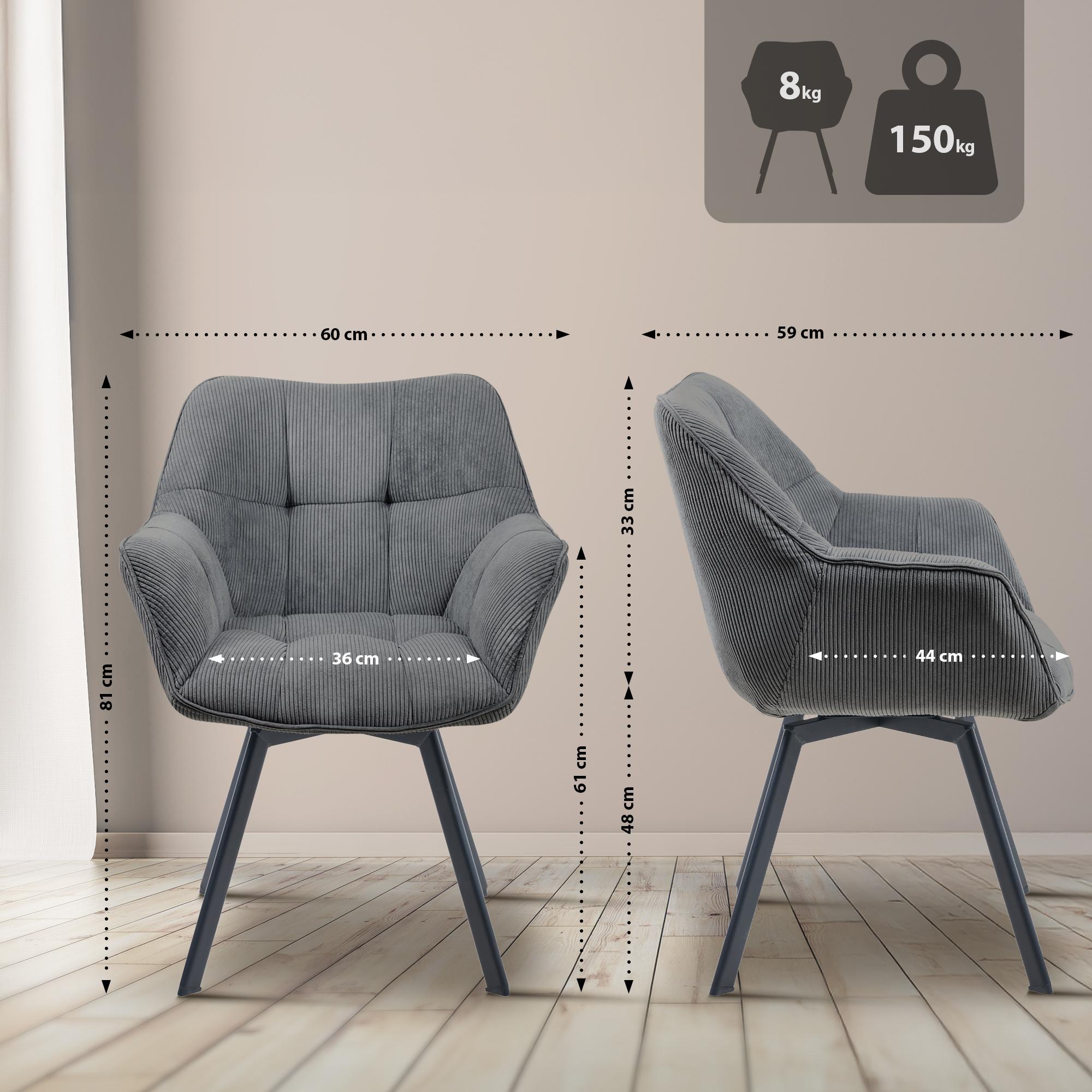 Set van 2 eetkamerstoelen Jordi Cord