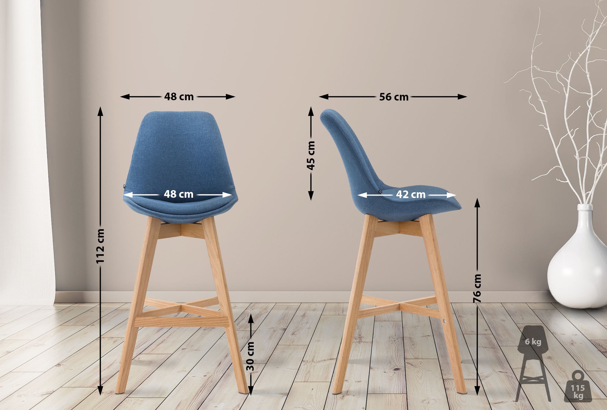 Set van 2 barkrukken Cannes stof