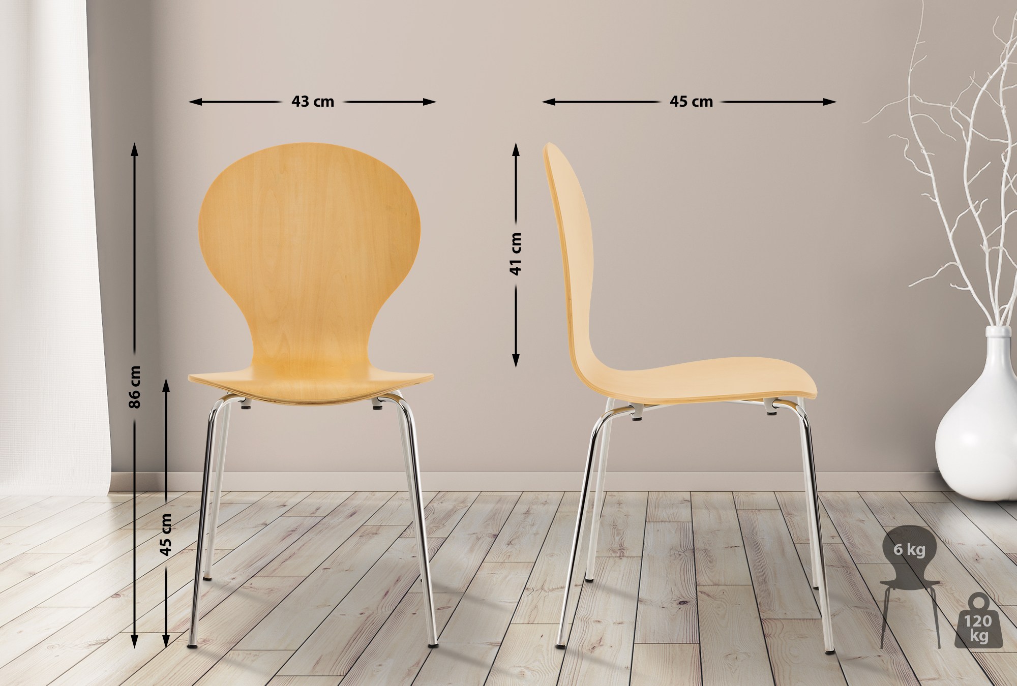Set van 8 stapelstoelen Diego