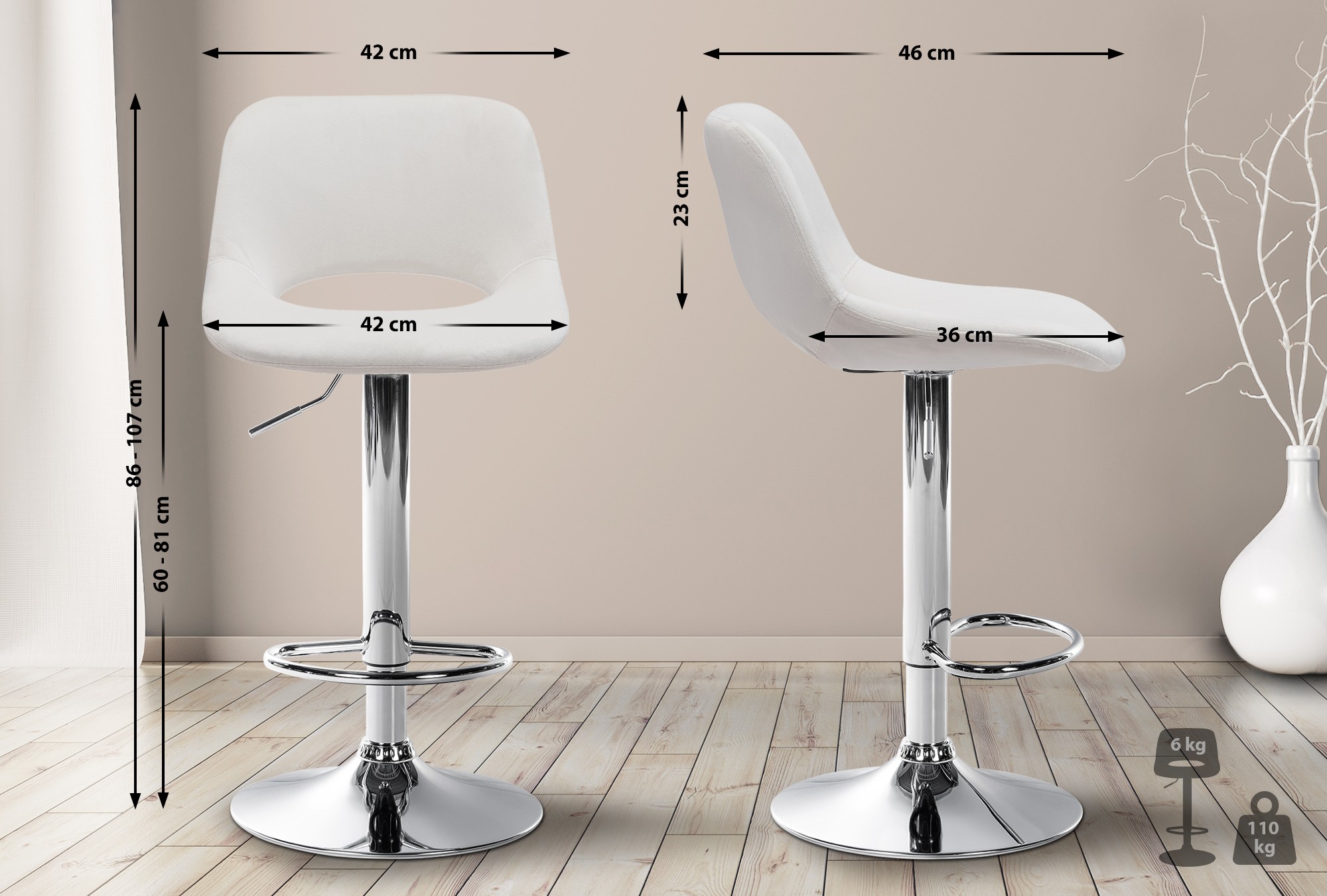 Set van 2 barkrukken Camden fluweel