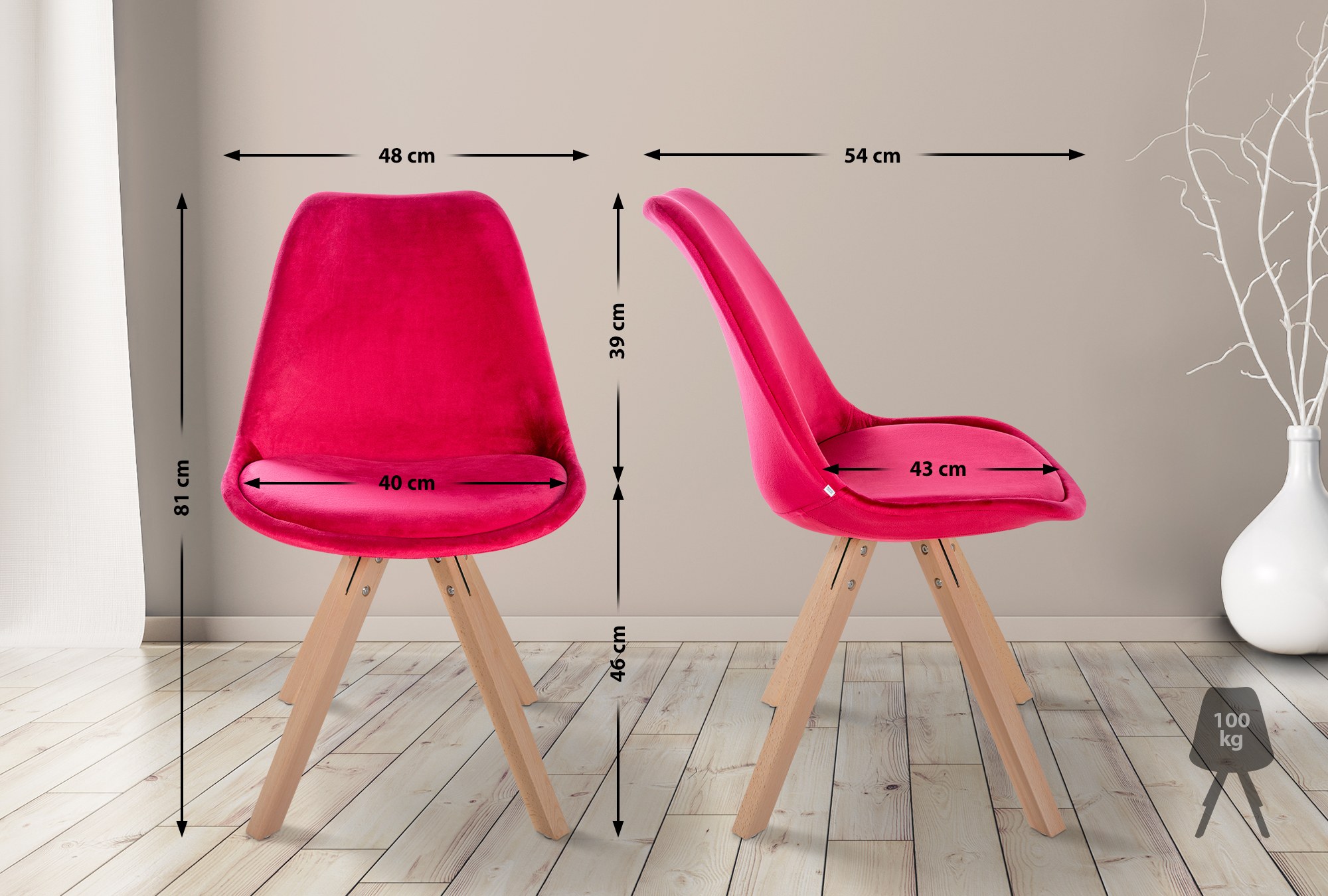 Set van 4 eetkamerstoelen Sofia fluweel