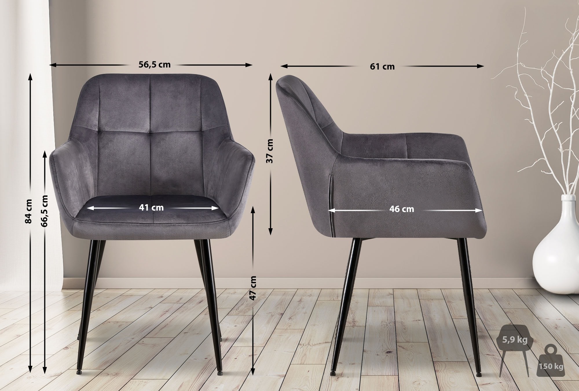 Set van 2 eetkamerstoelen Emia Velvet