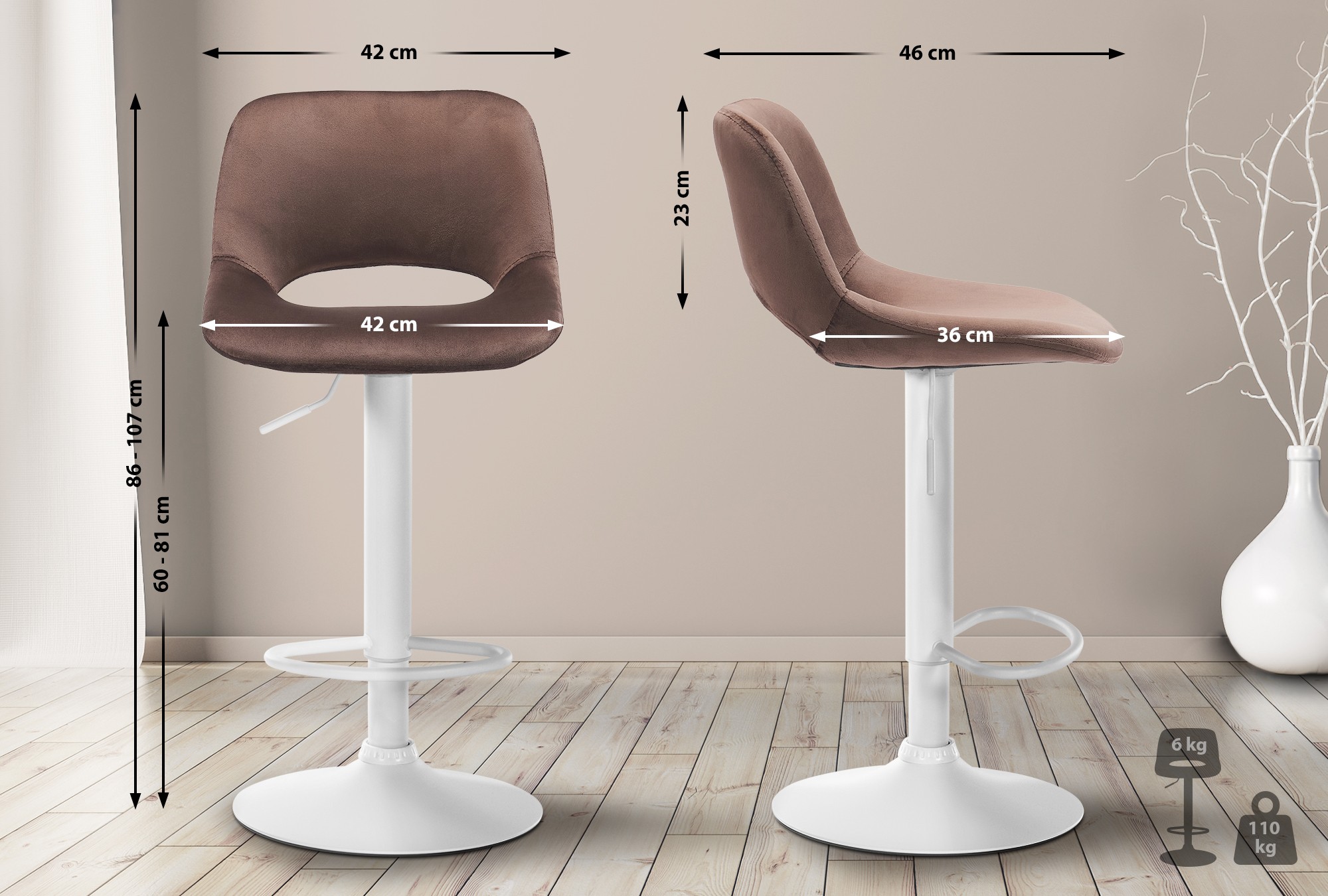 Set van 2 barkrukken Camden fluweel