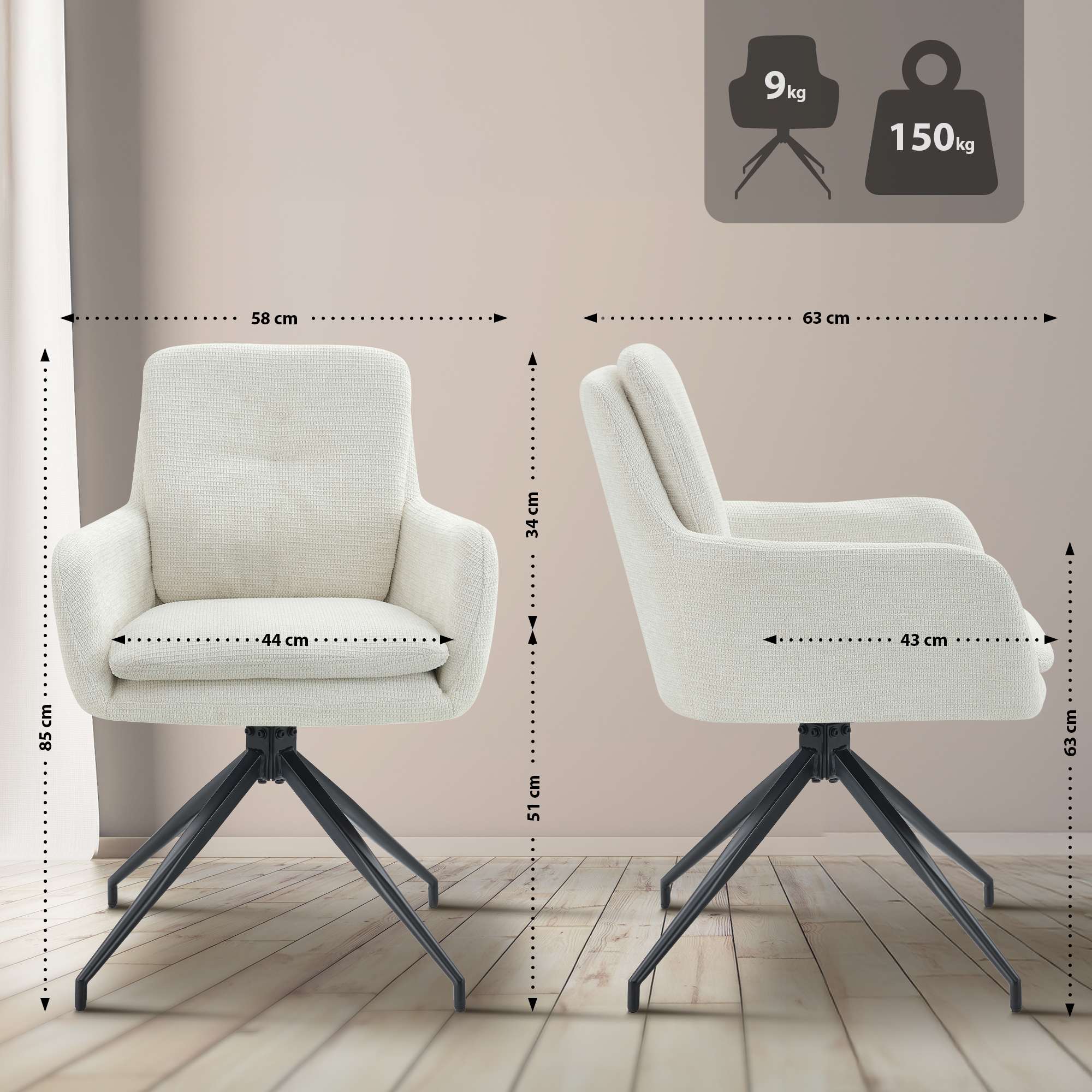 Set van 2 eetkamerstoelen Pickett stof