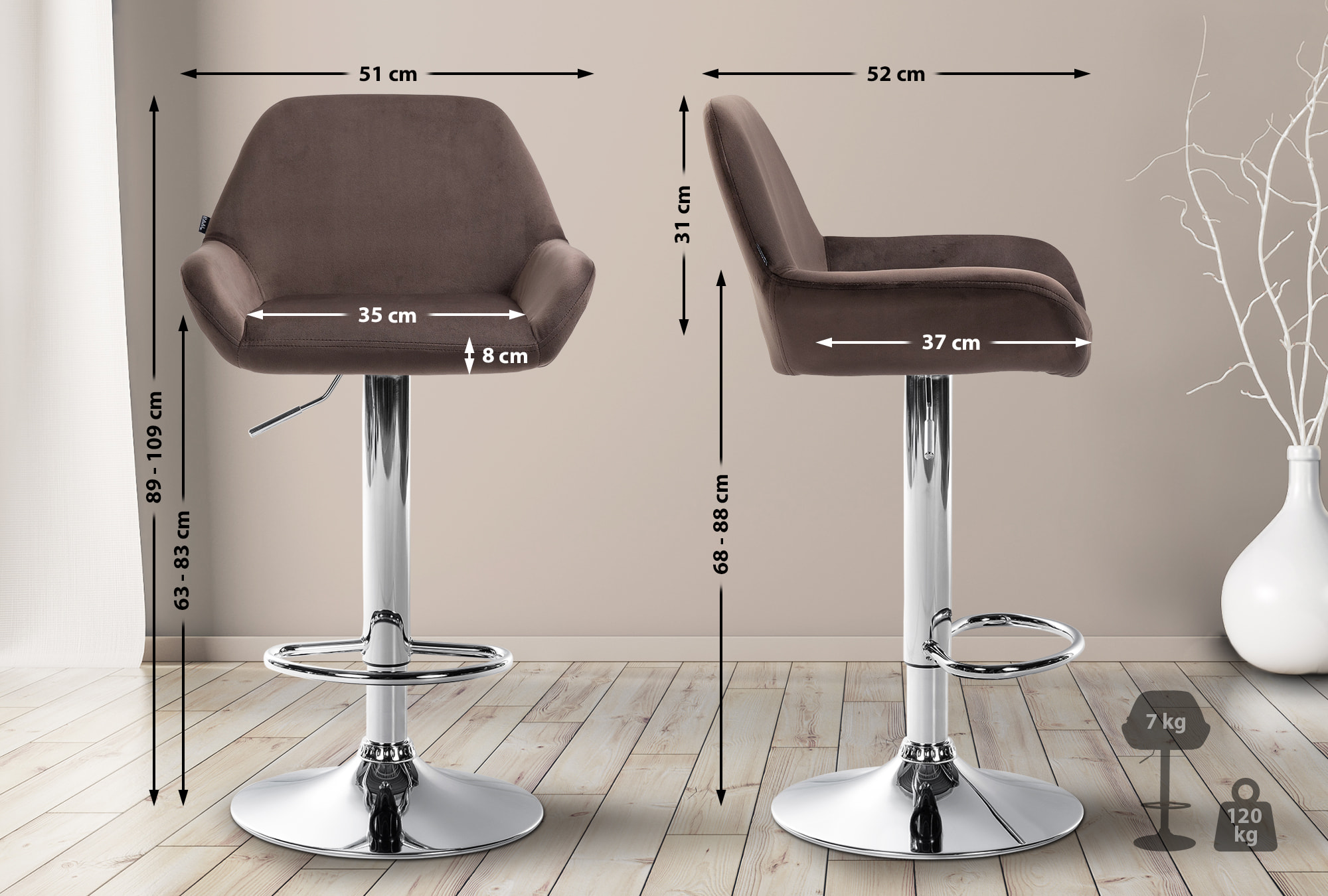 Set van 2 barkrukken Braga fluweel