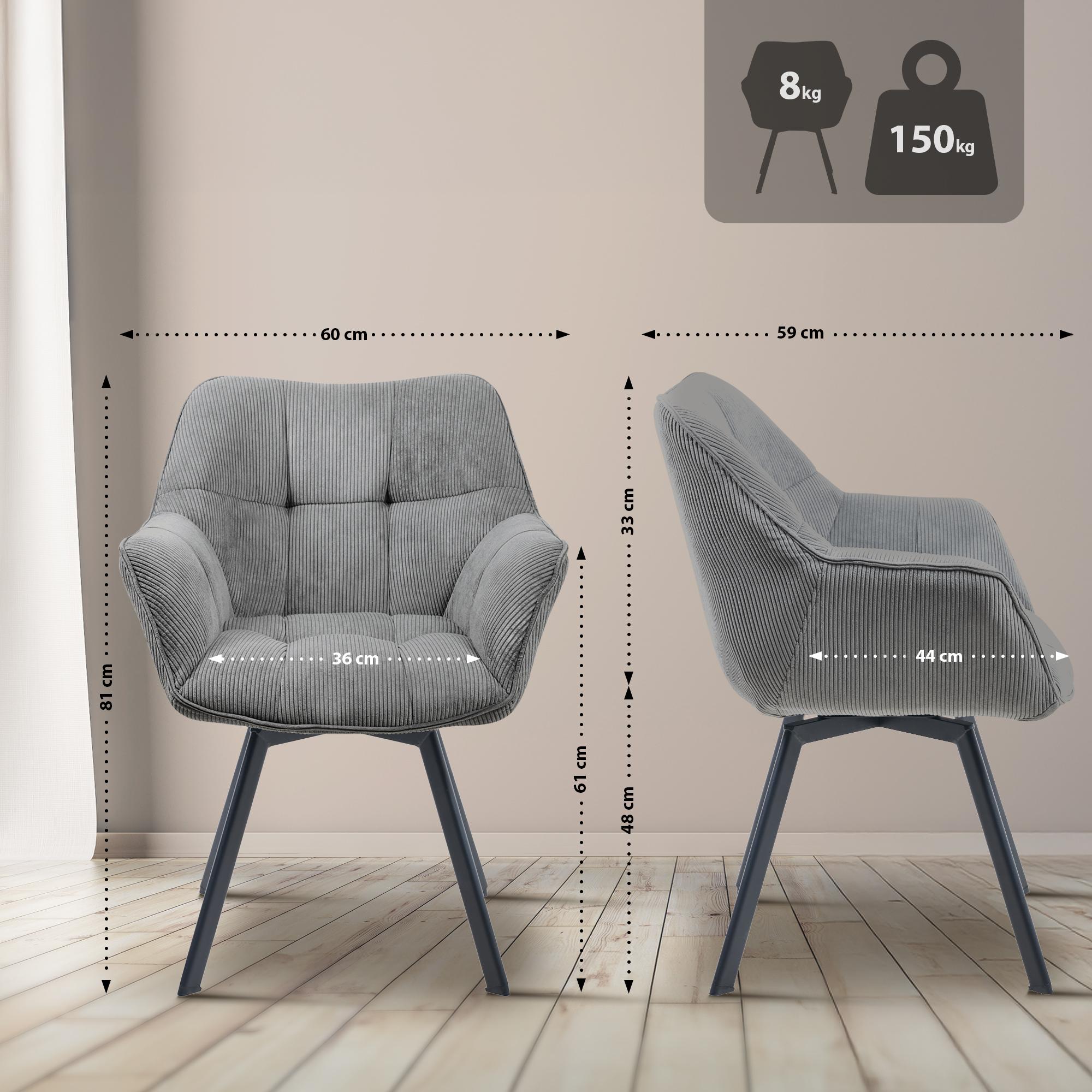 Set van 2 eetkamerstoelen Jordi Cord